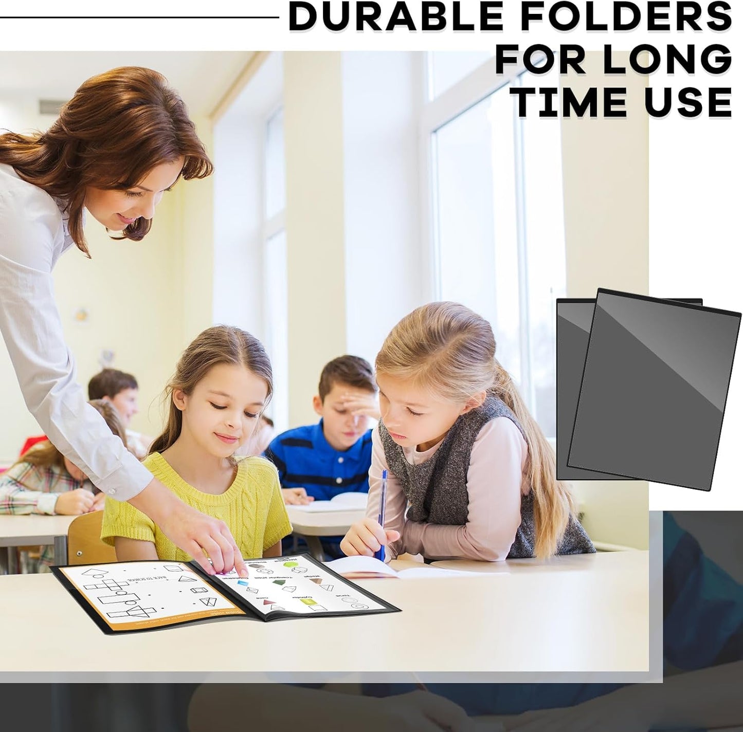 Henoyso 12 Pcs School and Home 2 Pocket Folders with 4 Clear Inner Pockets Plastic Heavy Duty Homework Folders Parent Teacher Communication for Student Home Office Classroom,11 x 9 Inch (Black)