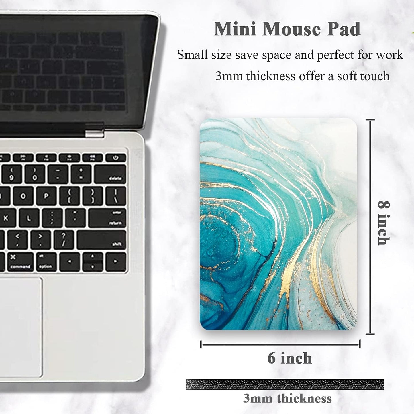 Small Mouse Pad, Mini Mouse Pad 6 x 8 Inch, Thick Rubber Waterproof Mouse Mat, Cute Mousepad for Women Men Kids Wireless Mouse Mini Laptops Keyboard Tray Home Office Travel, Teal Gold Marble