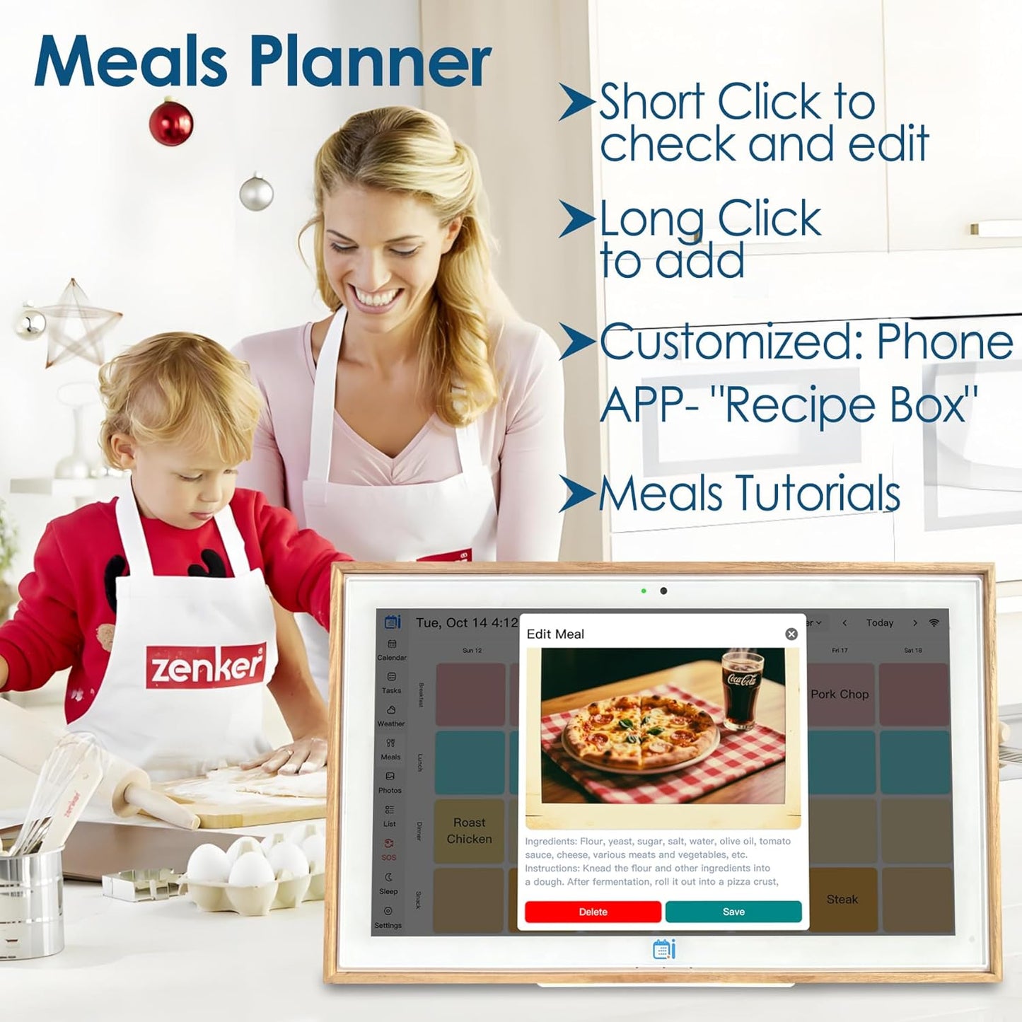 USIN 15.6 inch Wooden Digital Calendar, Wall Touch Screen Home Organizor, Family Chore Charts and Meal Planner, Interactive Display schedule, Desk and Wall Mounted, Electronic Calendars with Free App