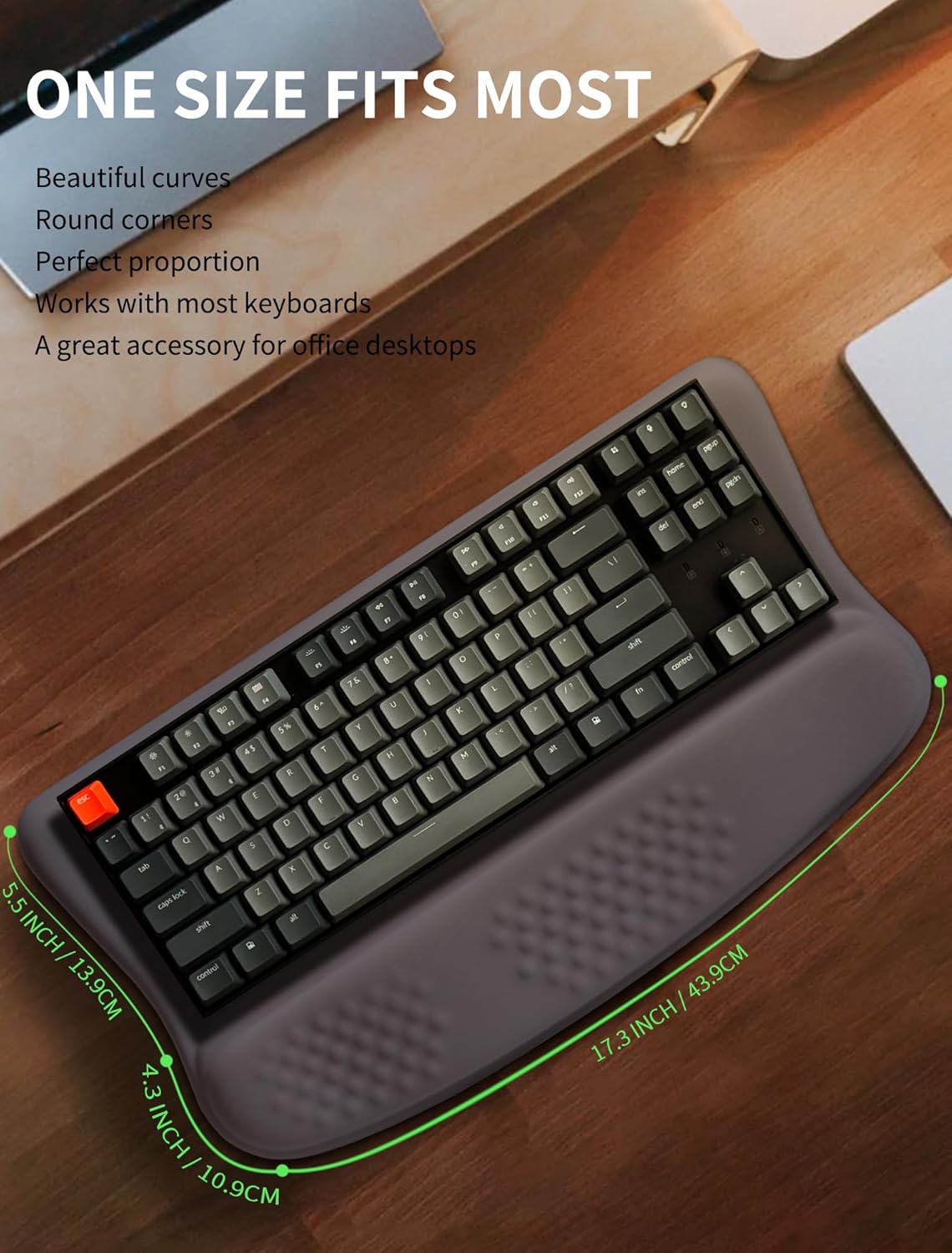 Ergonomic Wave Wrist Rest with Keyboard Stand, Cushioned Palm Rest, Comfortable Integrated Memory Foam for Natural Typing and Relieve Wrist Pain, Starry Sky Grey