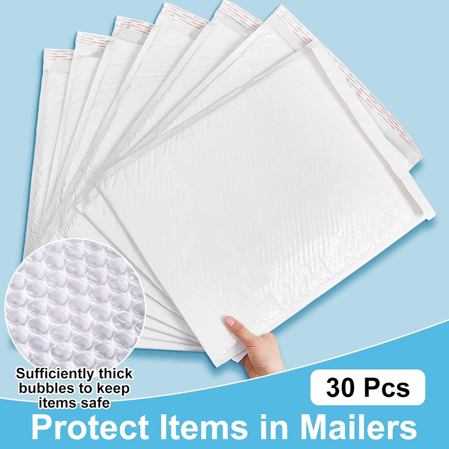 Henoyso 30 Pcs Extra Large Bubble Mailers 12 x 16 Inches Resealable Padded Envelopes Waterproof Shipping Bags Poly Padded Mailers Bulk for Mailing Packaging Small Business(White)