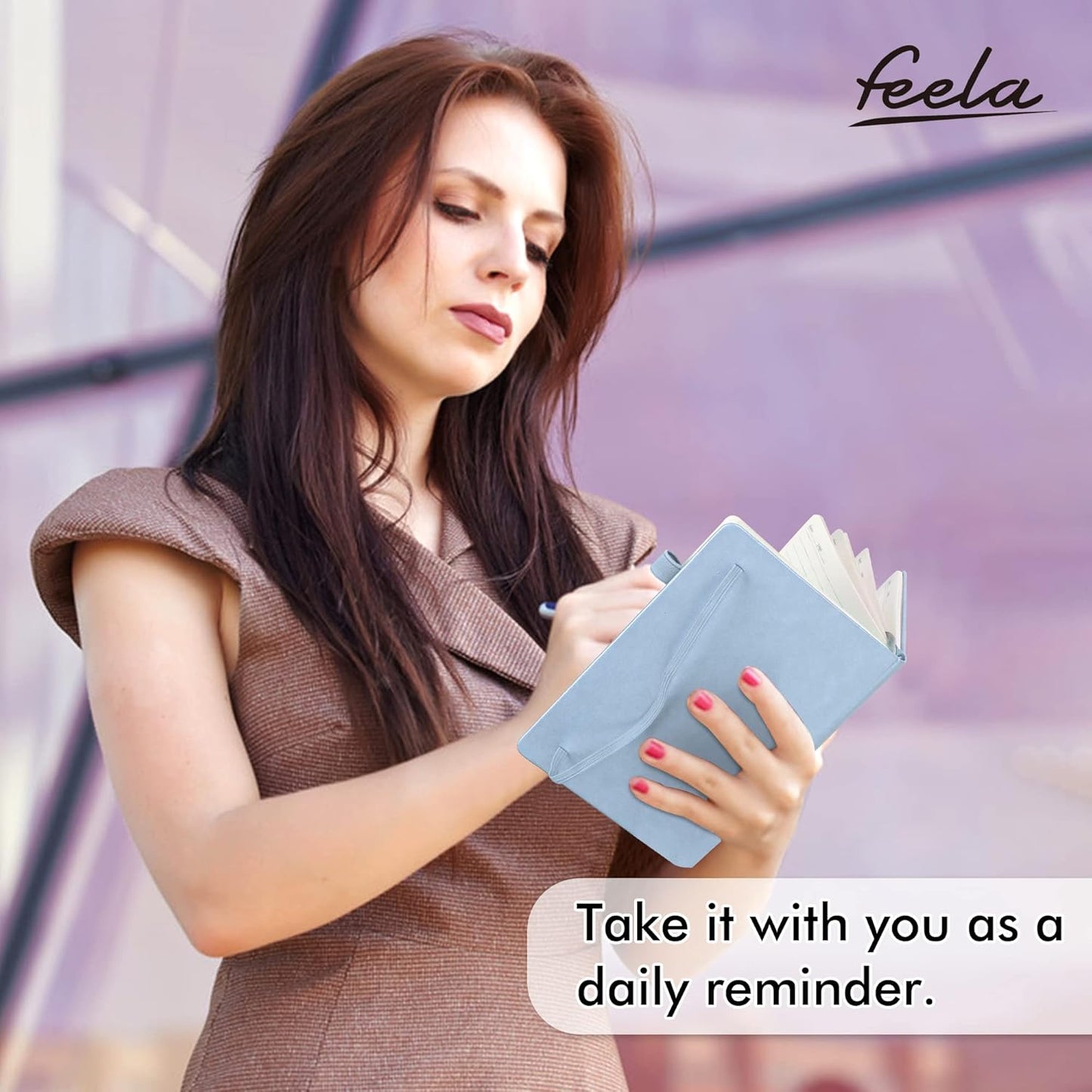 feela 3 Pack Notebooks Journals Bulk, Hardcover Notebook Classic Ruled Lined Journals with Pen Holder for Women Girls School Business Supplies, with 3 Black Pens, 120 GSM, 5.1”x8.3”, A5, Light Blue