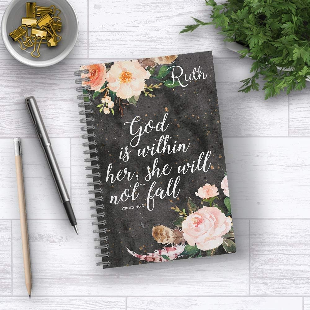 Gotcha Covered Notebooks She Will Not Fall Personalized Religious Notebook/Journal, Laminated Soft Cover, 120 pages of your selected paper, lay flat wire-o spiral. Size: 5.5” x 8.5”. Made in the USA