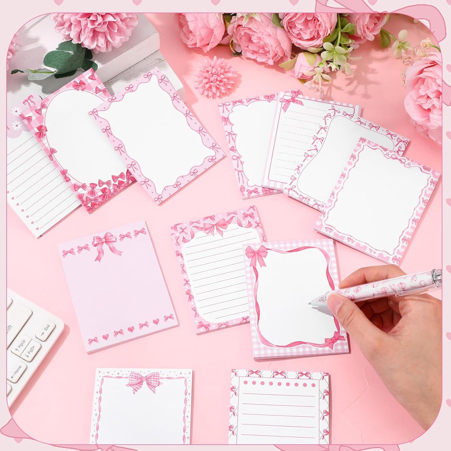 12 Pcs Pink Bow Sticky Notes Coquette Bowknot Self Adhesive Notepad Removable Memo Pad Pink Bow Party Supplies for Home Office Decor Birthday Wedding Bachelorette Party Decorations