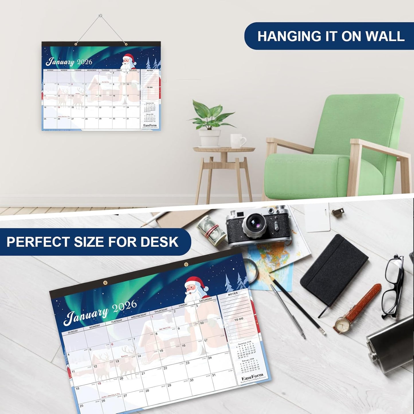 24 Month Desk Calendar 2026-2027, Runs from January 2026 to December 2027, Large 17"x12" Desktop/Wall Monthly Calendar, 2 Year Academic Calendar with Note & To Do for Home, School or office