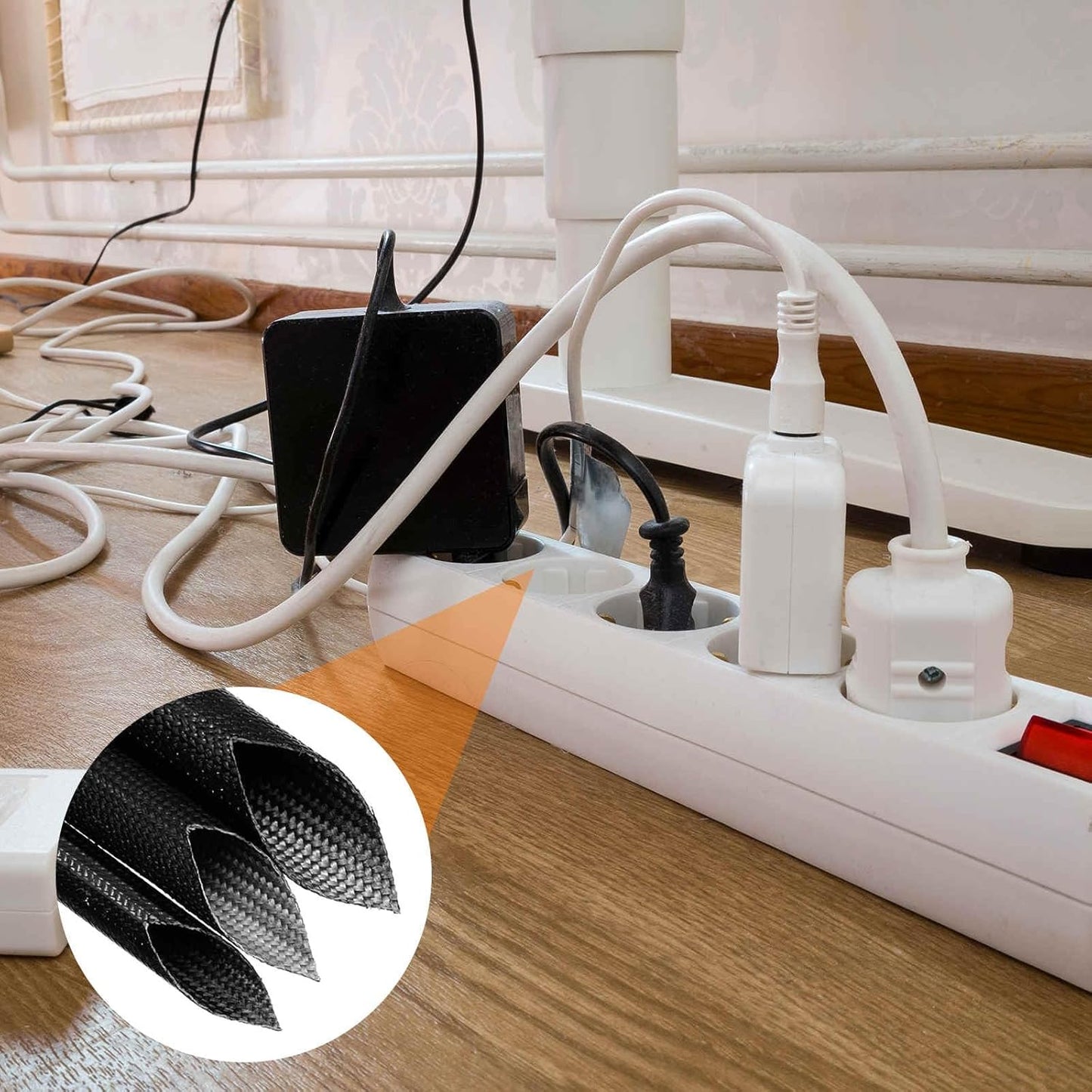 MECCANIXITY 30ft Braided Cable Sleeve, 1/8" ID 200C High Temperature 1500V Fiberglass Wire Insulation Cord Protector Organizer Wires Management for Motor Engine Fuel Line, Black