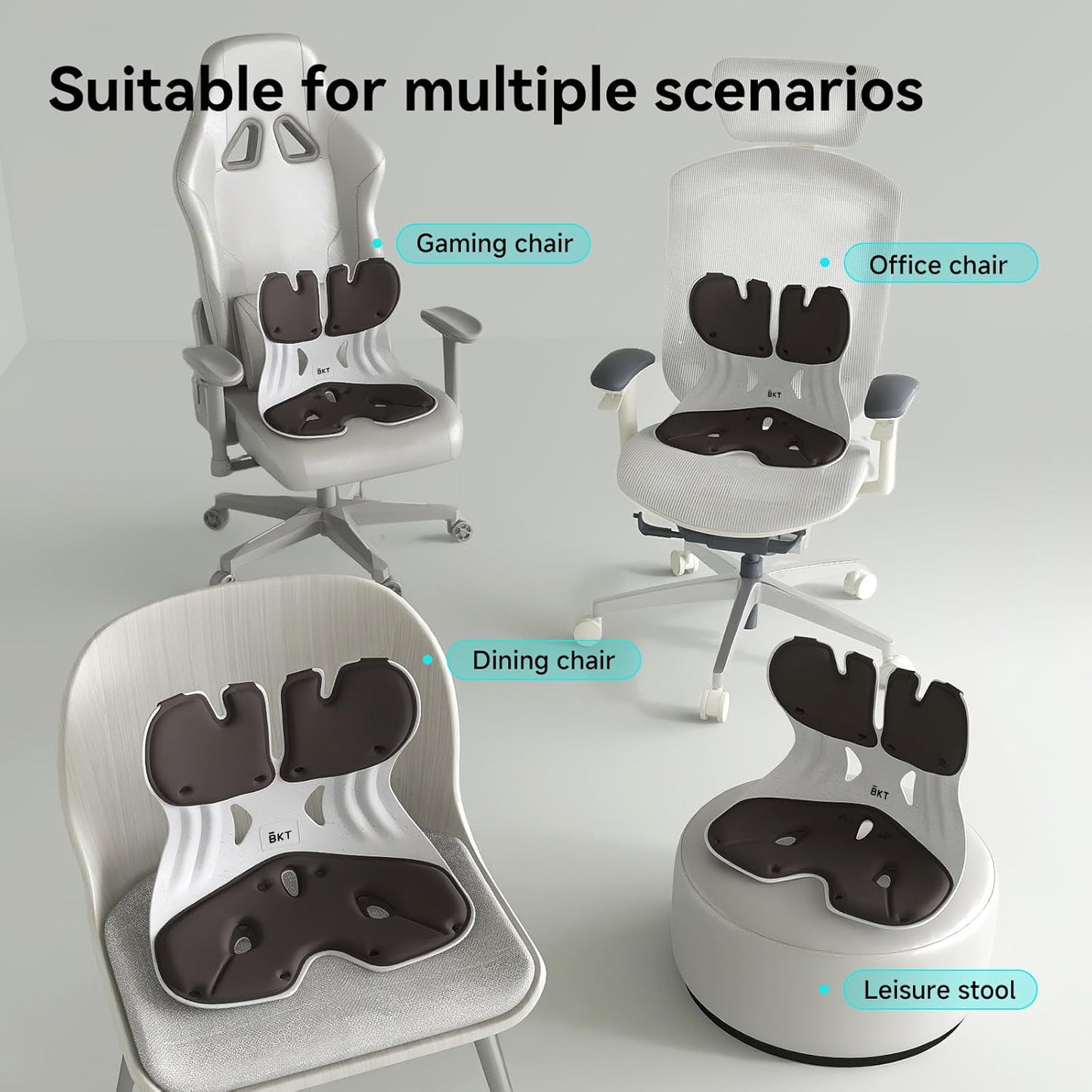 BKT Lumbar Support Seat Cushions Ergonomic Office Chair for Students Office Workers Nursing Mothers Long Sitting Outdoor Fishing Floor Chair (L-Mocha)