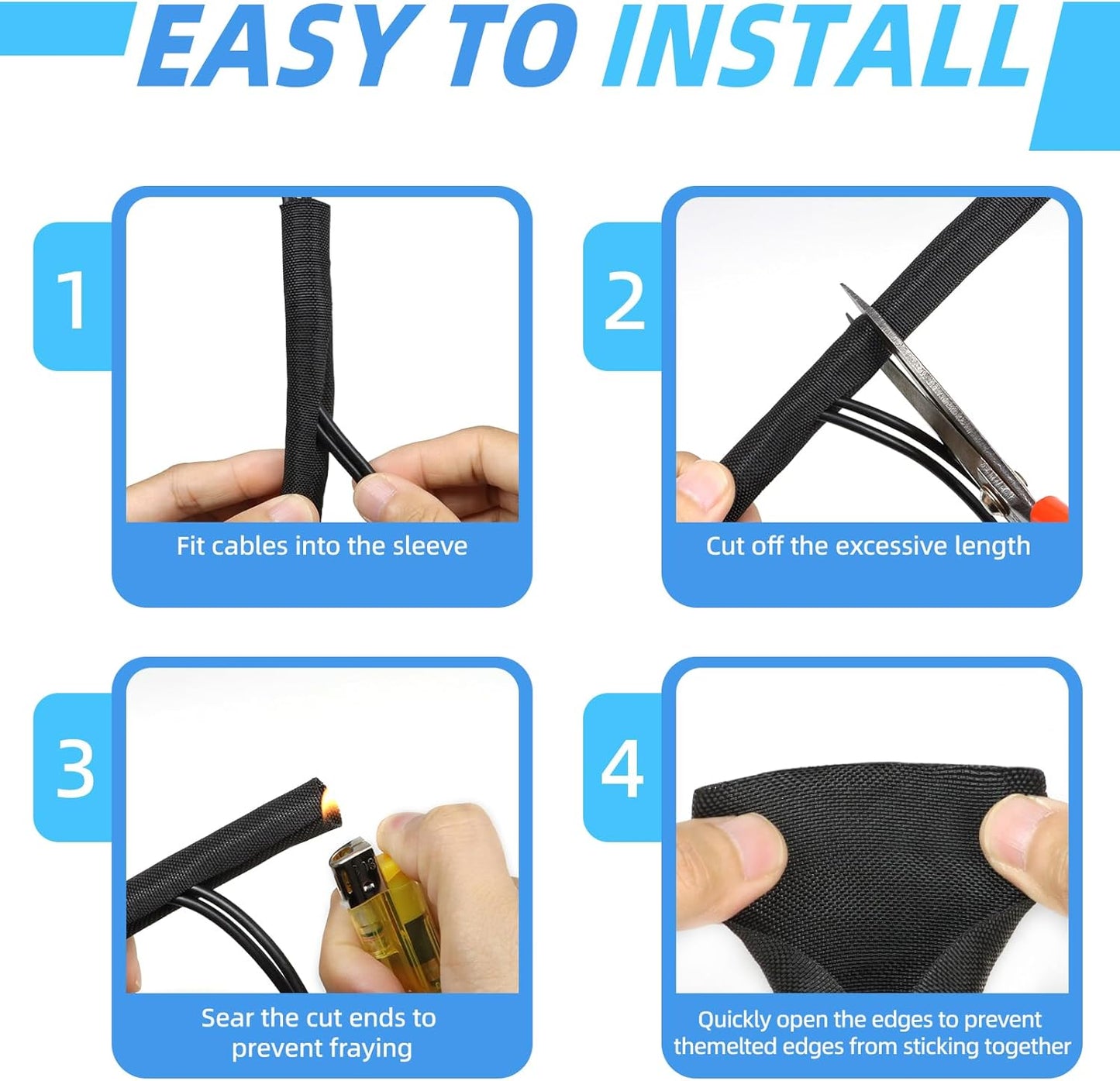 Automotive Wire Loom Tubing, Split Braided Cord Protectors from Pets No Chew, Flexible Cable Sleeve Cable Management for TV/Computer/Electric Wires (Black, 5/8"-10ft)