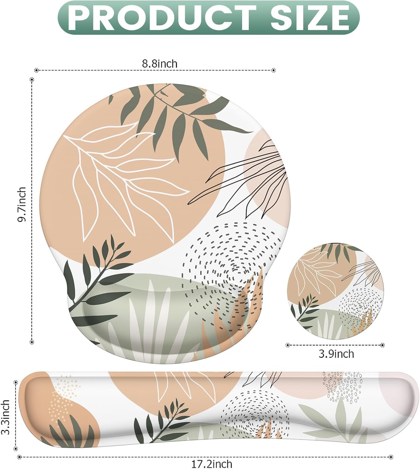 iLeadon Mouse Pad with Wrist Rest Set, Keyboard Wrist Rest + Ergonomic Mouse Pad + Coasters, Easy Typing & Pain Relief Mousepad, Mouse Pad Wrist Support for Computer Home Office, Tropical Leaves