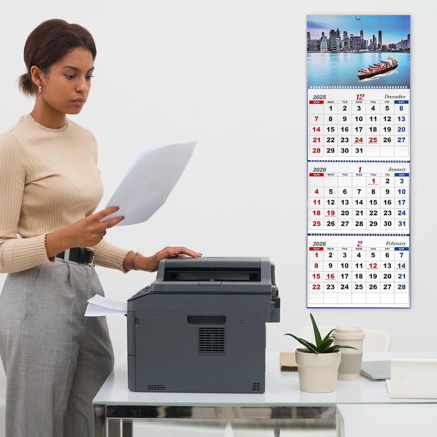 Wall Calendar 2026 Monthly Calendar 3 Month Display Wall Calendars 2026 Wall Calendar (Folded in one Month), Dec 2025 - Jan 2027, for Office School Home (A)