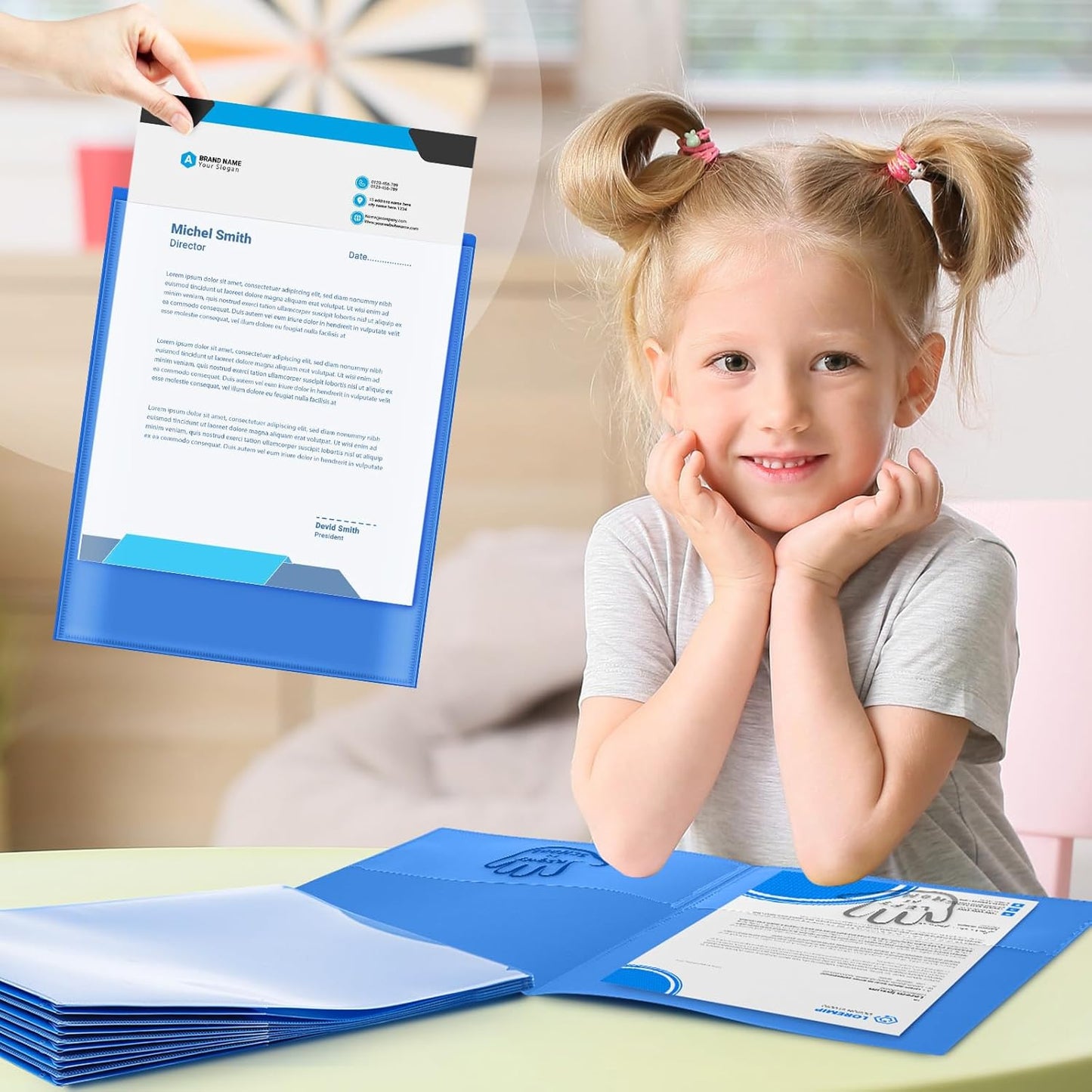 Henoyso 24 Piece Two Pocket Parent Teacher Communication Folder Homework Take Home Folders with Clear Front Pocket Plastic Heavy Duty Fit Letter Size for Home and School 11.8 x 9.45(Blue)