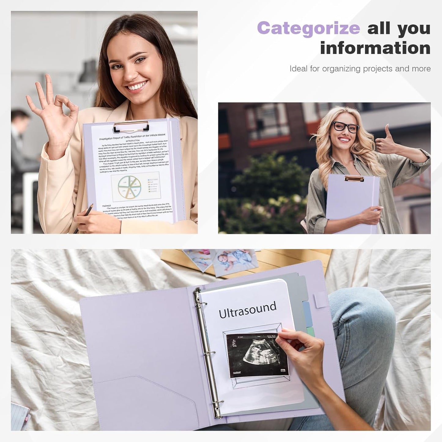 Ospelelf 3 Ring Binder 1 Inch Vintage Hardcover, Leather Organizer for Letter Size, Professional Clipboard with Dividers and Tabs, Purple