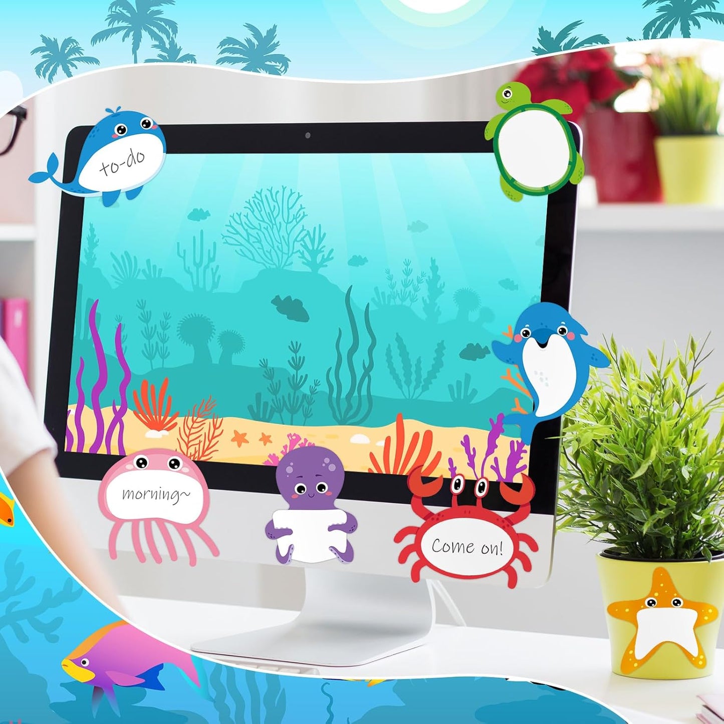 Yinder 24 Pads Cute Sticky Notes Fun Kawaii Animal Sticky Notes Pads Bulk Cartoon Memo Self Adhesive Gift for Christmas Veterinary Office School Tab Party Supplies(Ocean Animals)