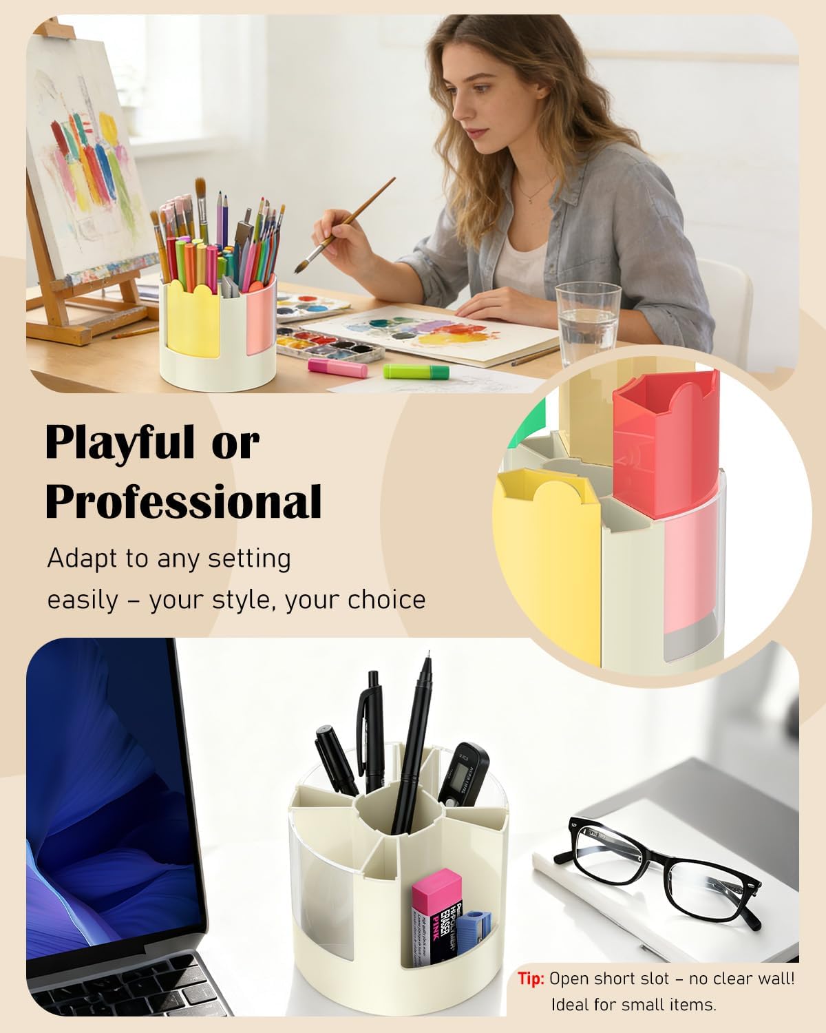 Uniclife 360° Rotating Pen Holder for Desk, 13 Slots Rotating Pencil Holder with Stickers, 360 Degree Spinning Desk Organizer, Cute Desktop Stationery Organizer Marker Organizer Art Supply Organizers