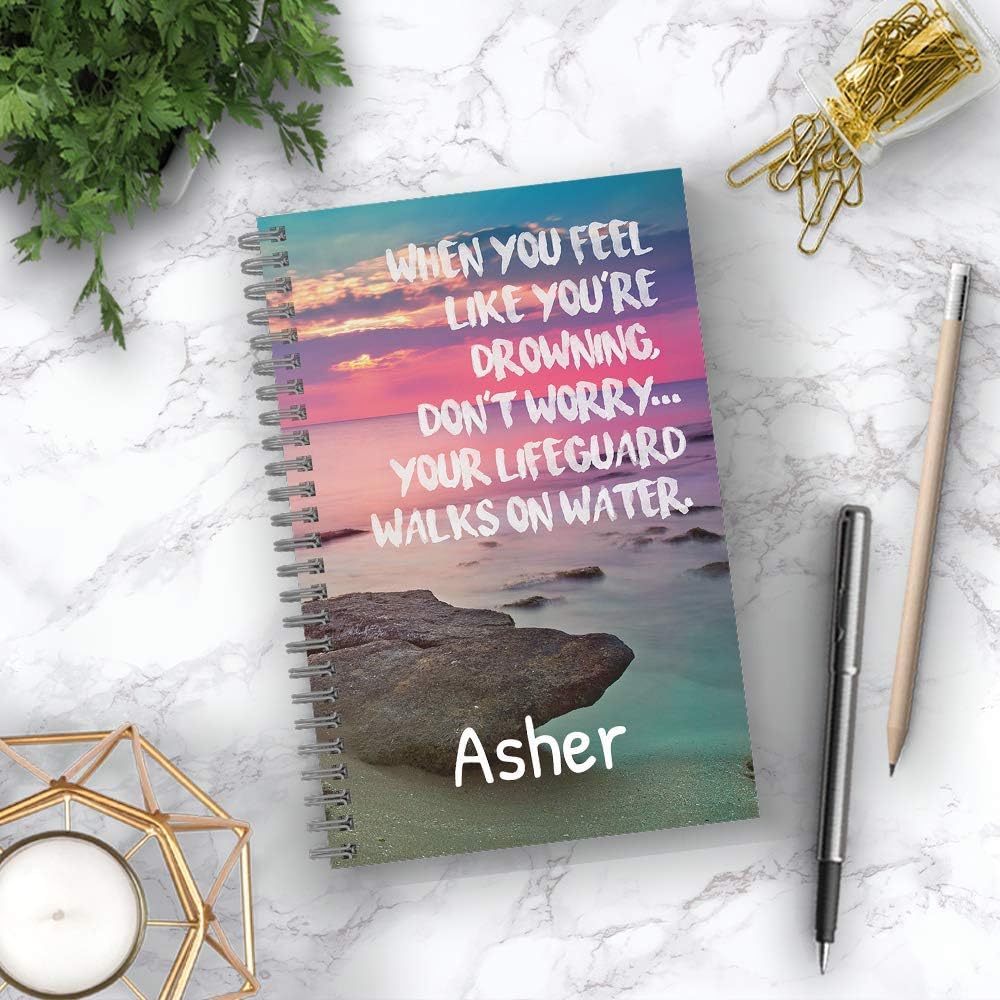 Gotcha Covered Notebooks Lifeguard Personalized Religious Notebook/Journal, Laminated Soft Cover, 120 pages of your selected paper, lay flat wire-o spiral. Size: 5.5” x 8.5”. Made in the USA