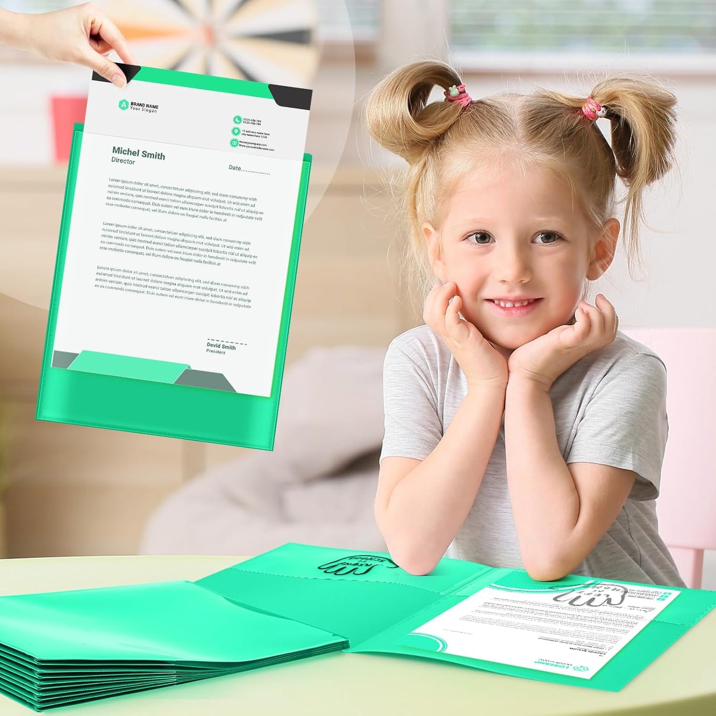 Henoyso 24 Piece Two Pocket Parent Teacher Communication Folder Homework Take Home Folders with Clear Front Pocket Plastic Heavy Duty Fit Letter Size for Home and School 11.8 x 9.45(Green)