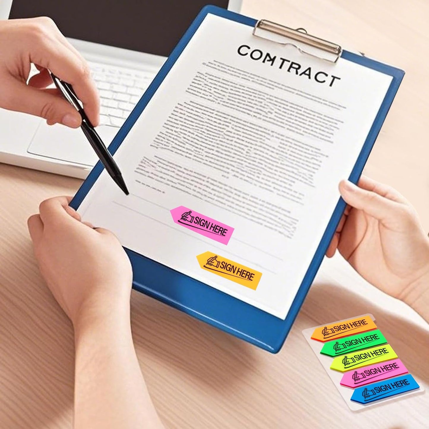 2400 Pcs Sign Here Index Marker, Assorted Colors Sign Here Tabs Sign Post Here Index, Flags Vital Signs Sticky Notes for documents notebooks Contracts, Books,Files or Notary Supplies(4 Designs x 6)