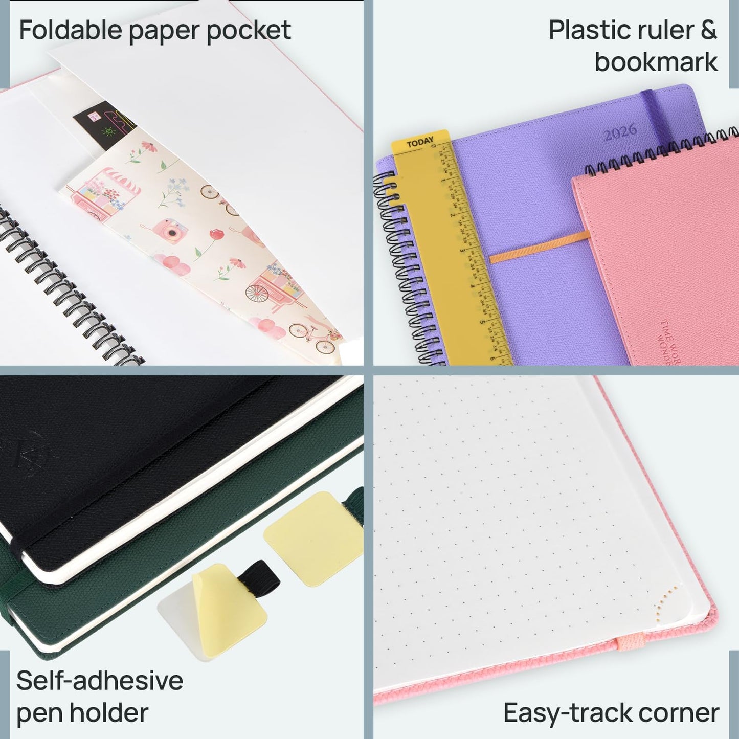 POPRUN 2026 Pocket Planner, (Small Size-4'' x 6.25'') - Daily Weekly and Monthly Calendar Agenda 2026 Appointment Book with Monthly Tabs, Spiral Soft Cover, Inner Pocket, 100 GSM - Army Green