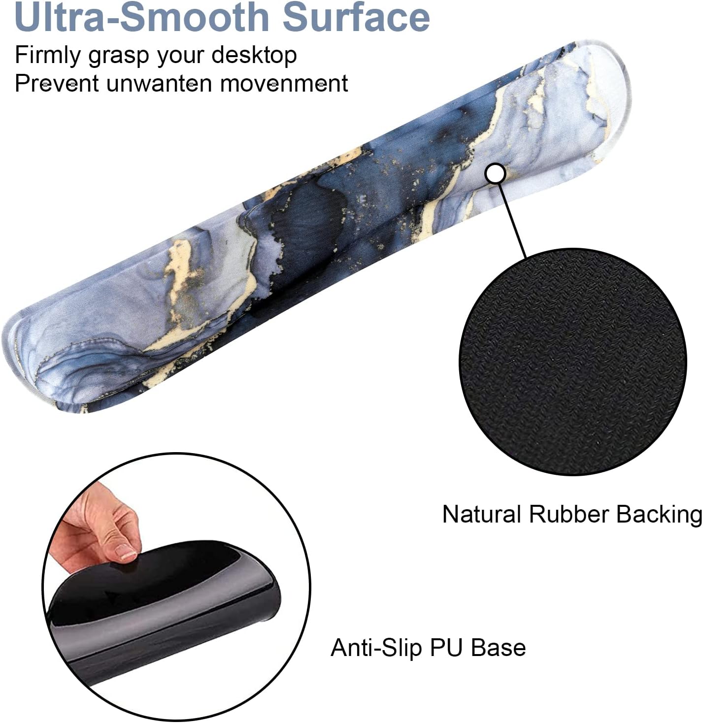 iLeadon Mouse Pad with Wrist Support Keyboard Wrist Rest Set, Ergonomic Mouse Pad with Non-Slip Base for Computer Home Office + Coasters, Easy Typing & Pain Relief Mouse Mat, Dark Blue Marble