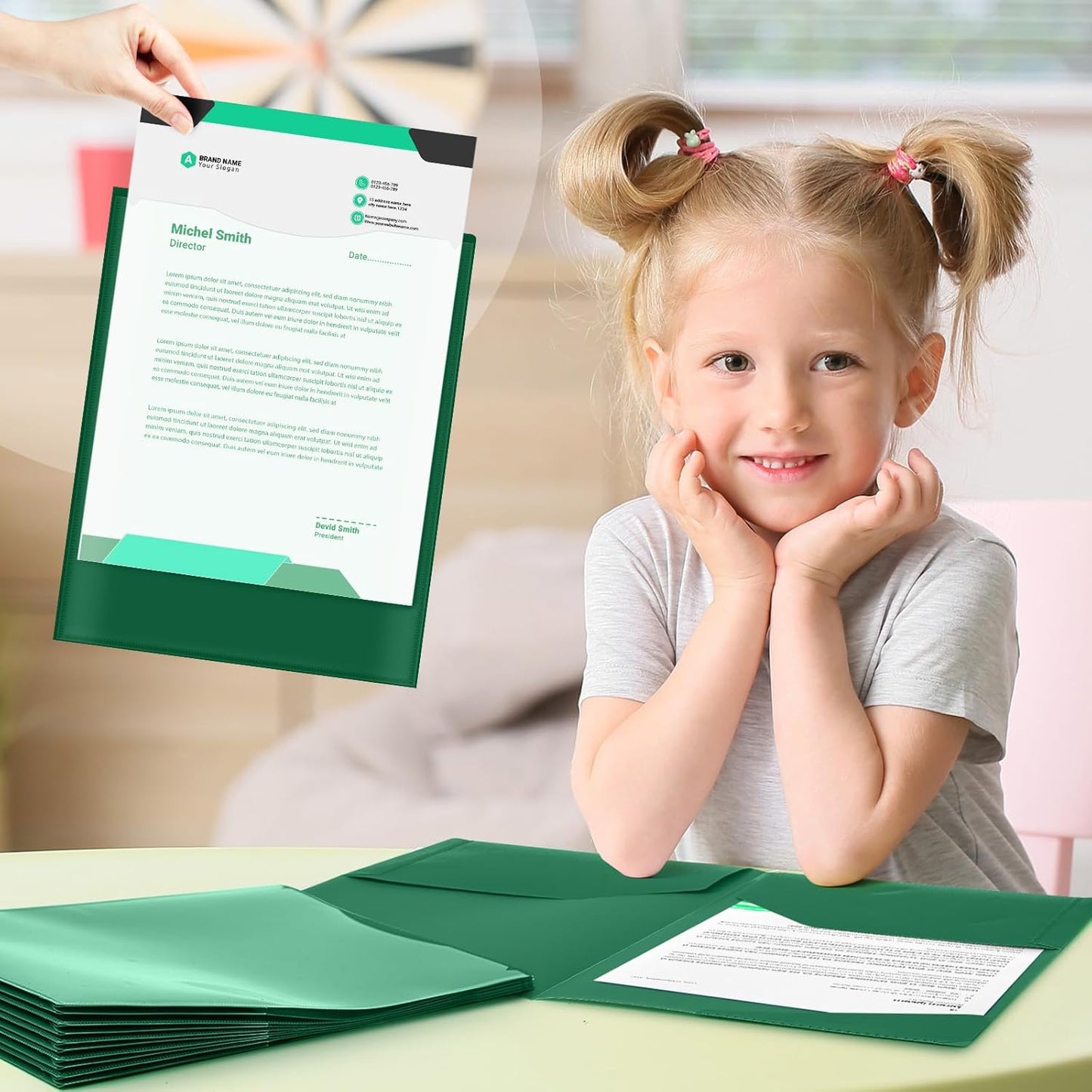 Henoyso 24 Set Parent Teacher Communication Folder with Clear Front Pocket Take Home Heavy Duty 2 Pocket Homework Folder for Student with School and Home Stickers, 12 x 9.45 Inch(Hunter Green)