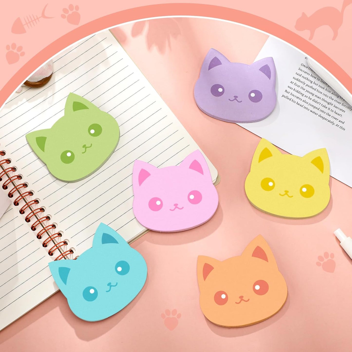 Yinder 24 Pads Cute Sticky Notes Fun Kawaii Animal Sticky Notes Pads Bulk Cartoon Memo Self Adhesive Gift for Christmas Veterinary Office School Tab Party Supplies(Novelty Cat)