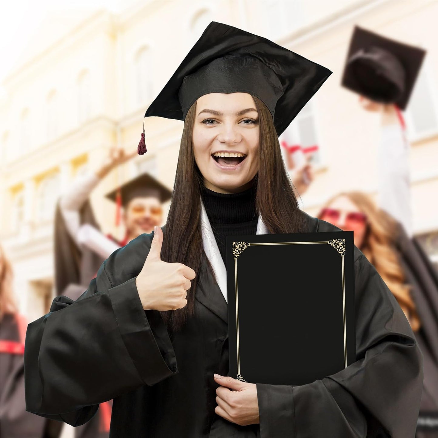 BELLE KR® Black Certificate Holders 8.5 x 11, 50 Pcs - Used as Award Certificate Folders with Gold Foil Border for Letter Size 8.5" x 11" Certificates, Awards, Documents and Diplomas