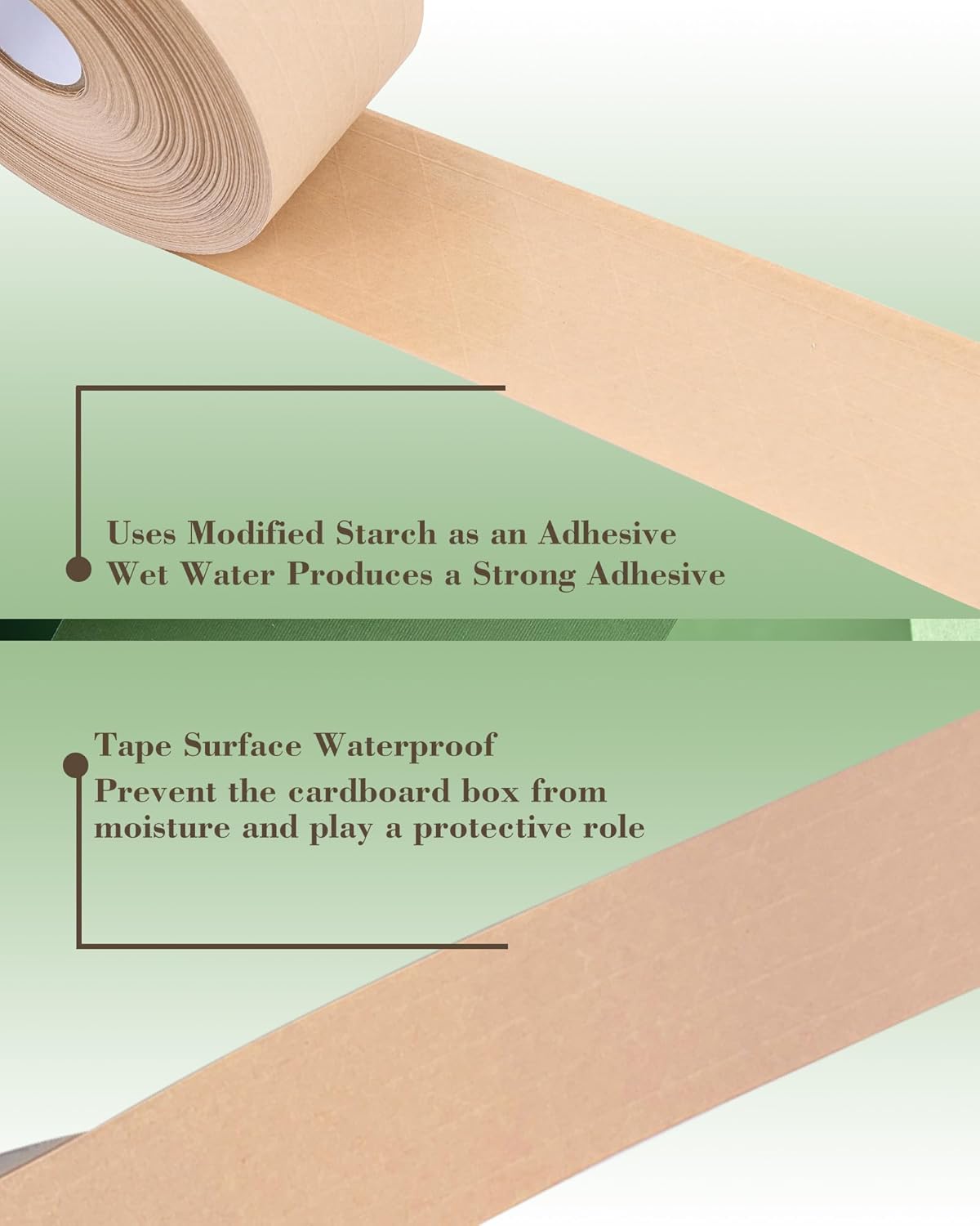 Lichamp 2-Pack Water Activated Kraft Paper Tape, 2.75" x380 ft Heavy-Duty Eco-Friendly Packaging Tape, Recyclable & Writable for Shipping, Ecommerce, Logistics Boxes