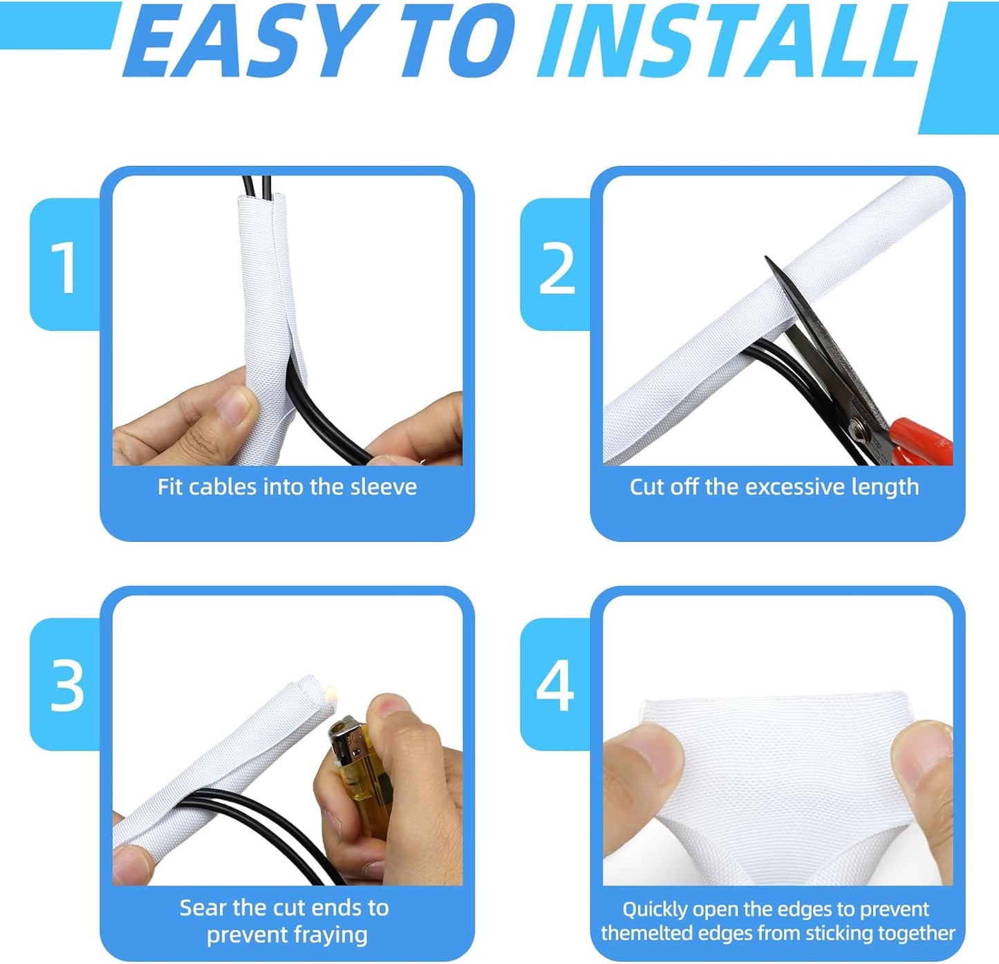 Automotive Wire Loom Tubing, Split Braided Cord Protectors from Pets No Chew, Flexible Cable Sleeve Cable Management for TV/Computer/Electric Wires (White, 5/8"-10ft)