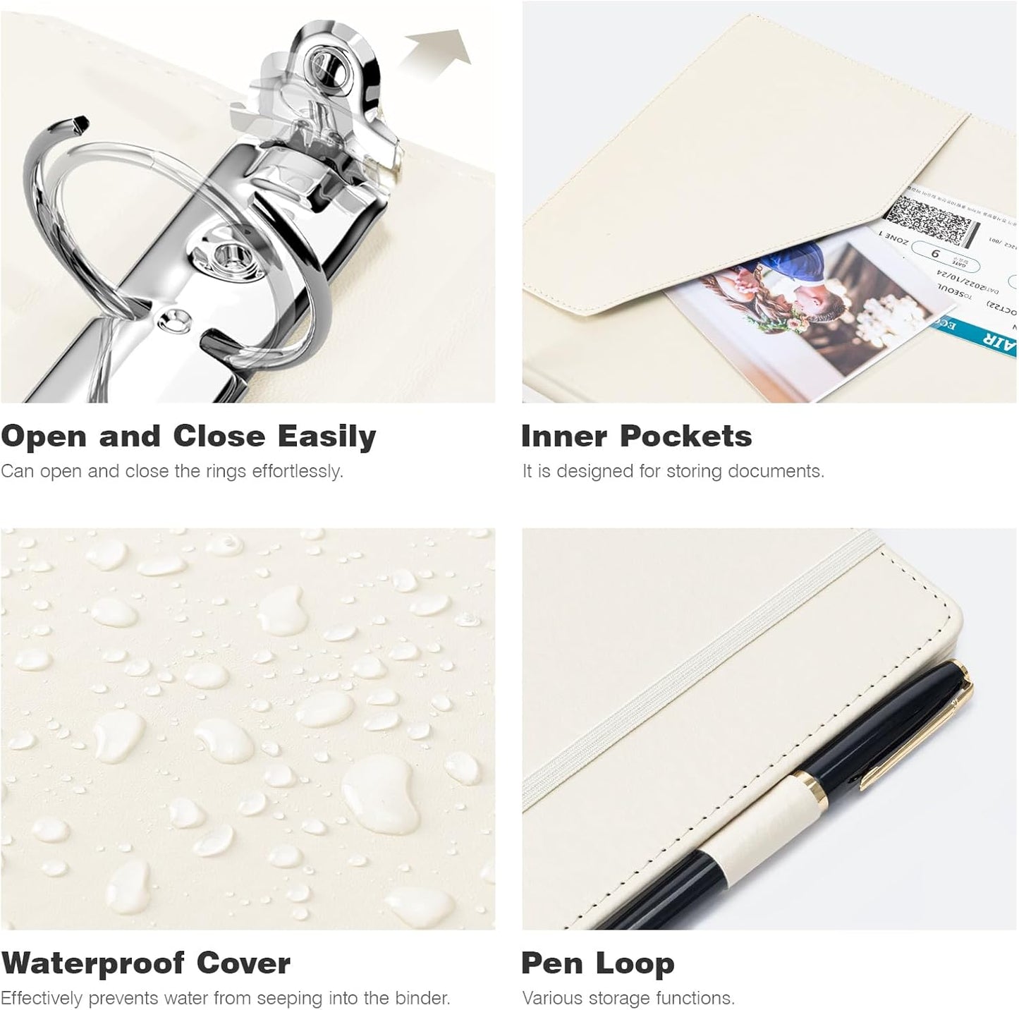 Ospelelf 3 Ring Binder 1 Inch Vintage Hardcover, Leather Organizer for Letter Size, Professional Clipboard With Dividers and Tabs, Beige