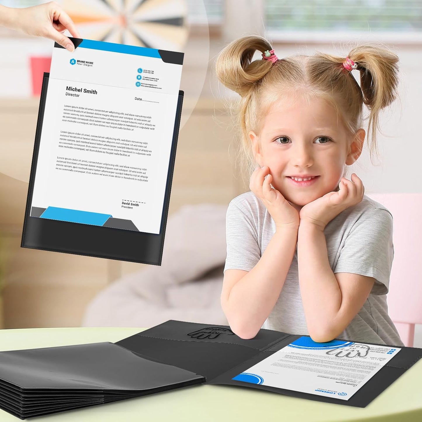 Henoyso 24 Piece Two Pocket Parent Teacher Communication Folder Homework Take Home Folders with Clear Front Pocket Plastic Heavy Duty Fit Letter Size for Home and School 11.8 x 9.45(Black)