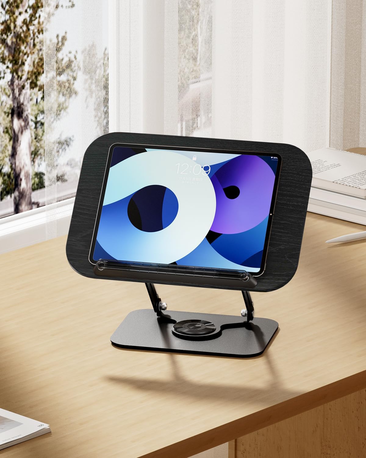 Viozon Book Stand for Reading,Book Holder, Height&Angle Adjustable, 360° Rotating Base, Foldable and Portable, Lightweight for Office, Kitchen, School Textbook, Recipe, Magazine,Kindle,Table B