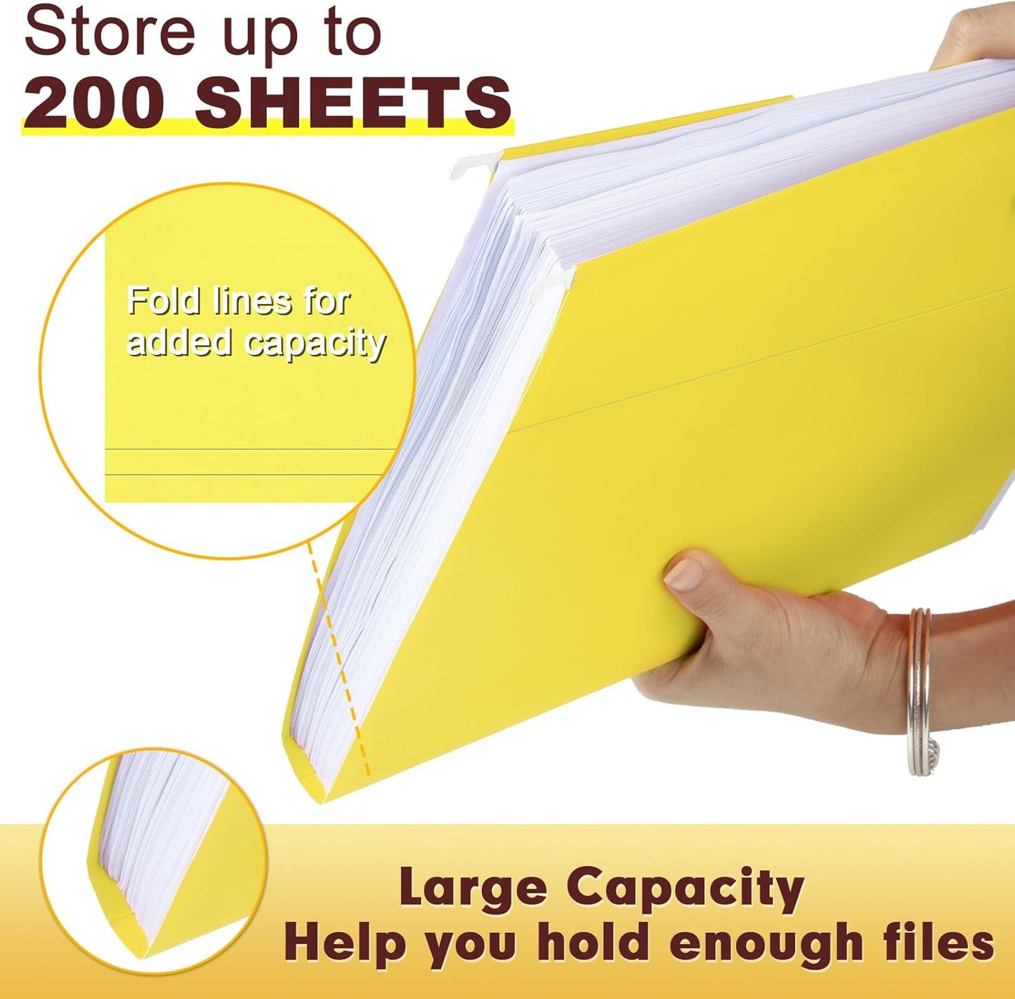 HERKKA Hanging File Folders, 30 Pack Reinforced Letter Size Hanging Folders, Designed for Bulky Files, Filing Cabinet, 1/5-Cut Adjustable Tabs (Yellow)
