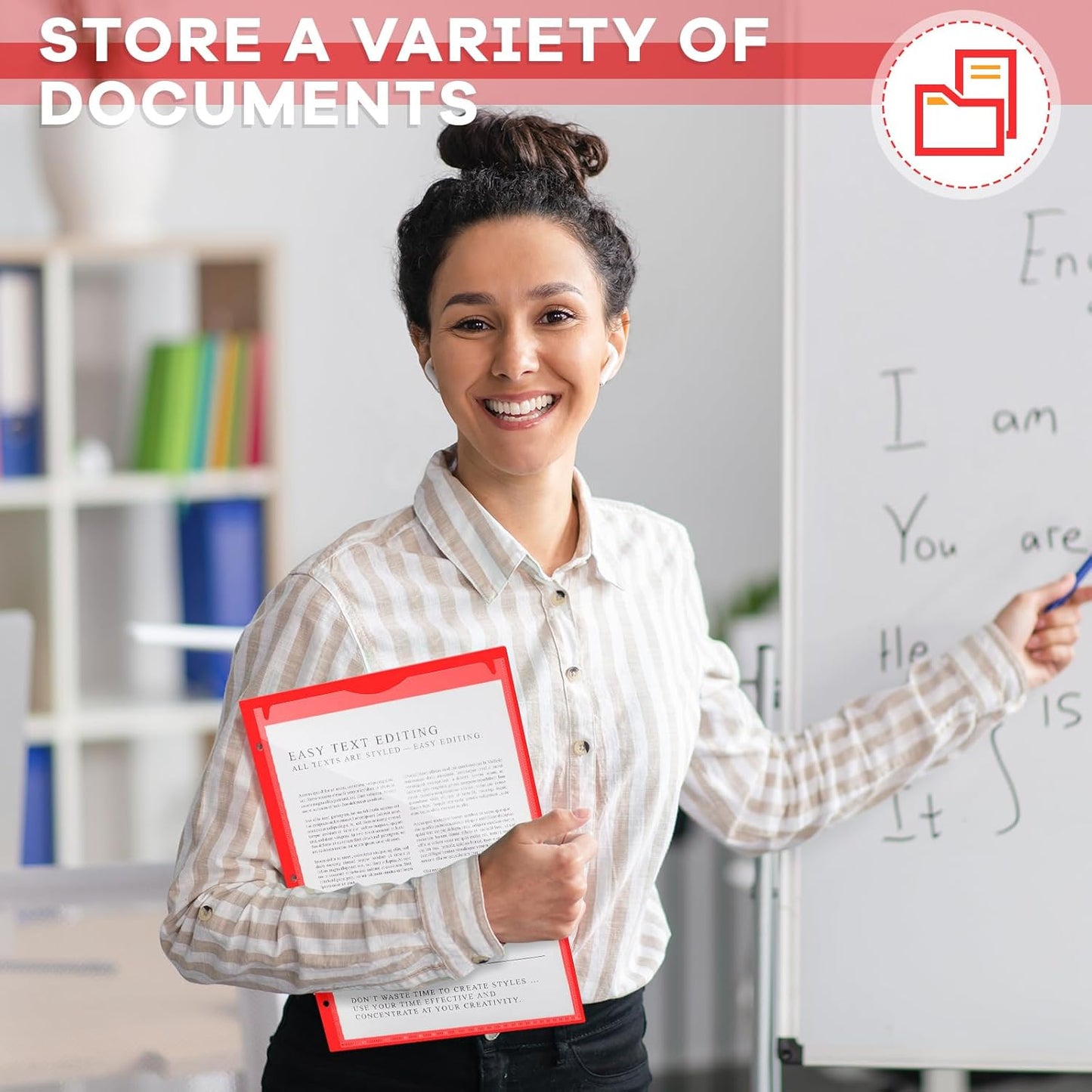 Henoyso 36 Pcs 2 Pocket Plastic Folders with Clear Front Pocket 3 Hole Punched File Folder Letter Size Take Home Documents Holder for Paper Holder Office Business Back to School Supply (Red)