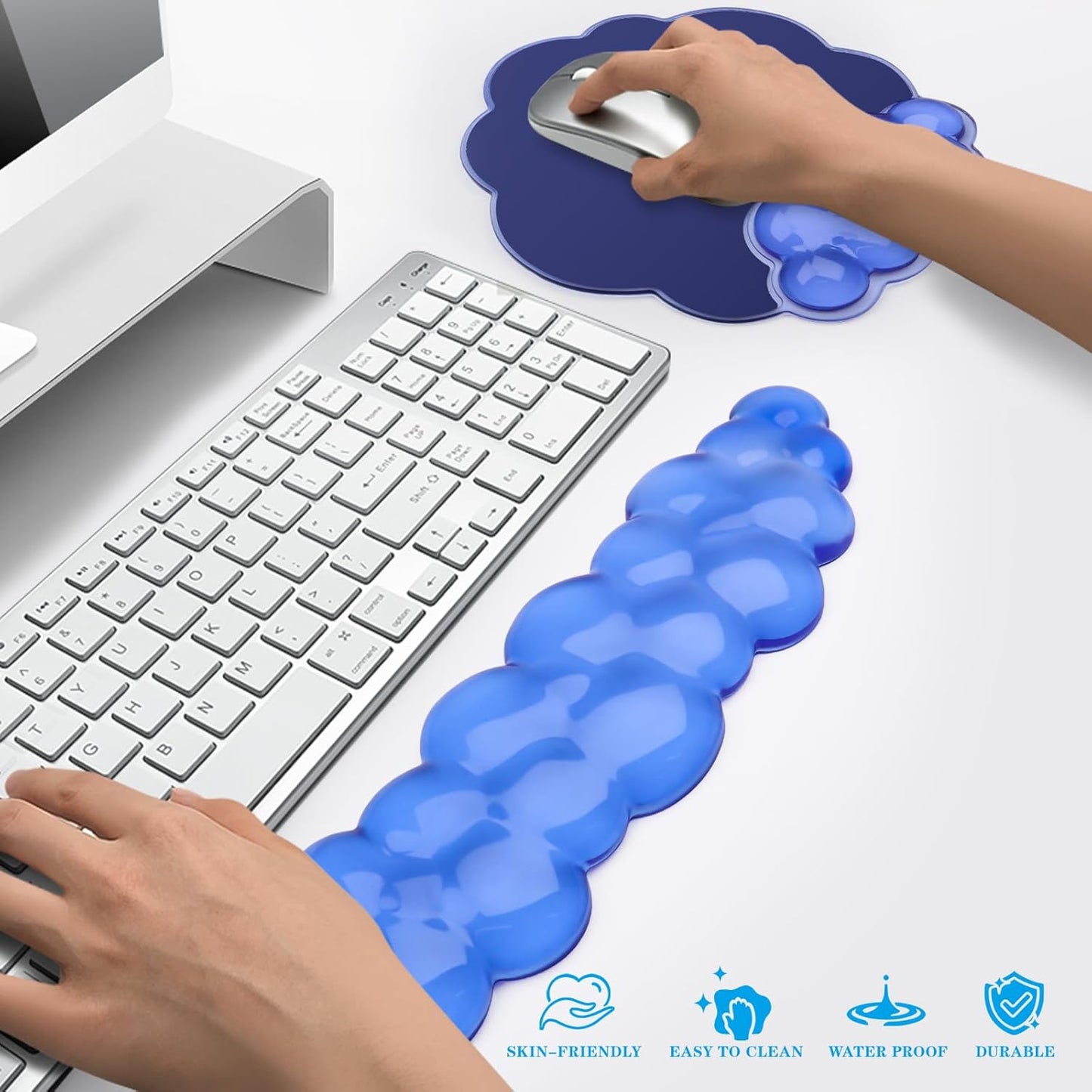 Gel Cloud Keyboard and Mouse Wrist Rest, Cute Wrist Support and Arm Support Rest for Typing Pain Relief,Suitable for Office/Computer/Laptop/Gaming Set-Blue