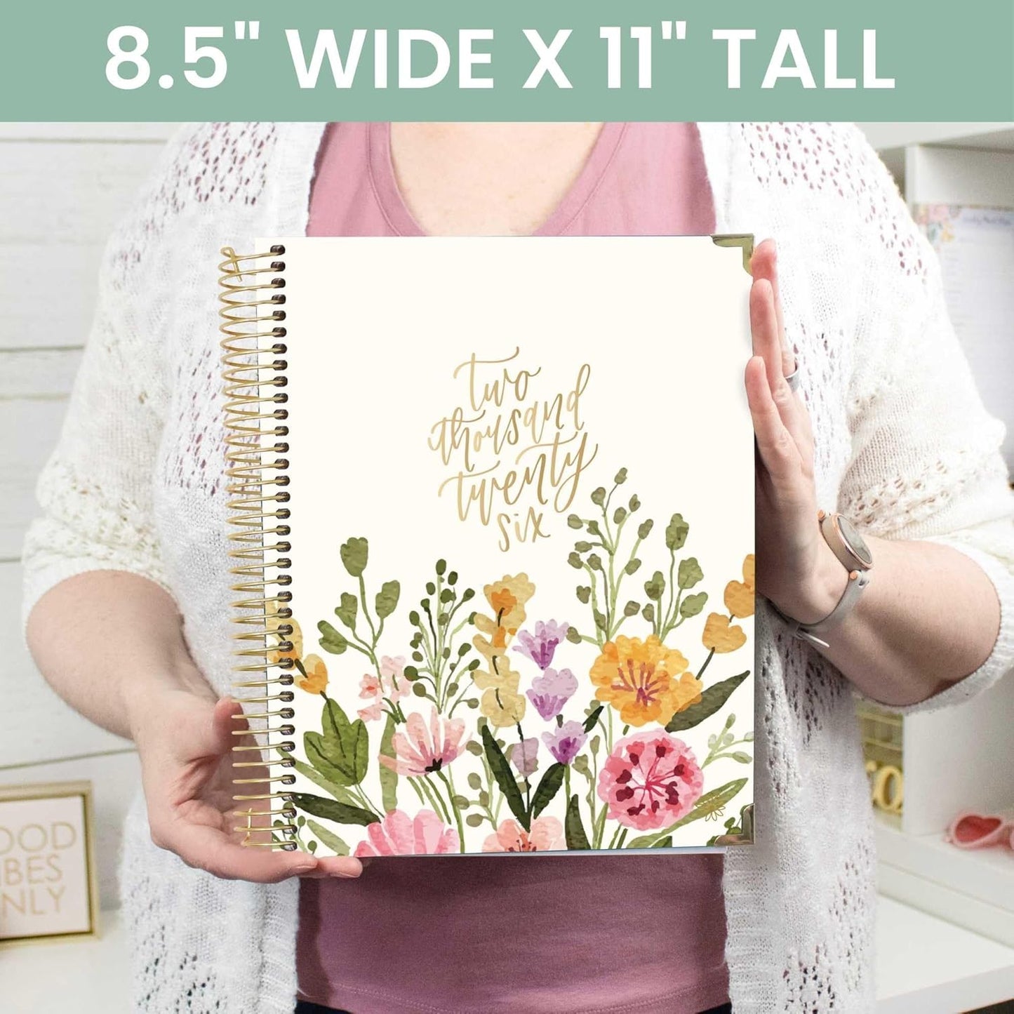 bloom daily planners HARDCOVER 2026 Planner (January to December) - 8.5” x 11” Weekly & Monthly Dated Agenda Organizer Book with Stickers & Tabs - Beige Bouquet