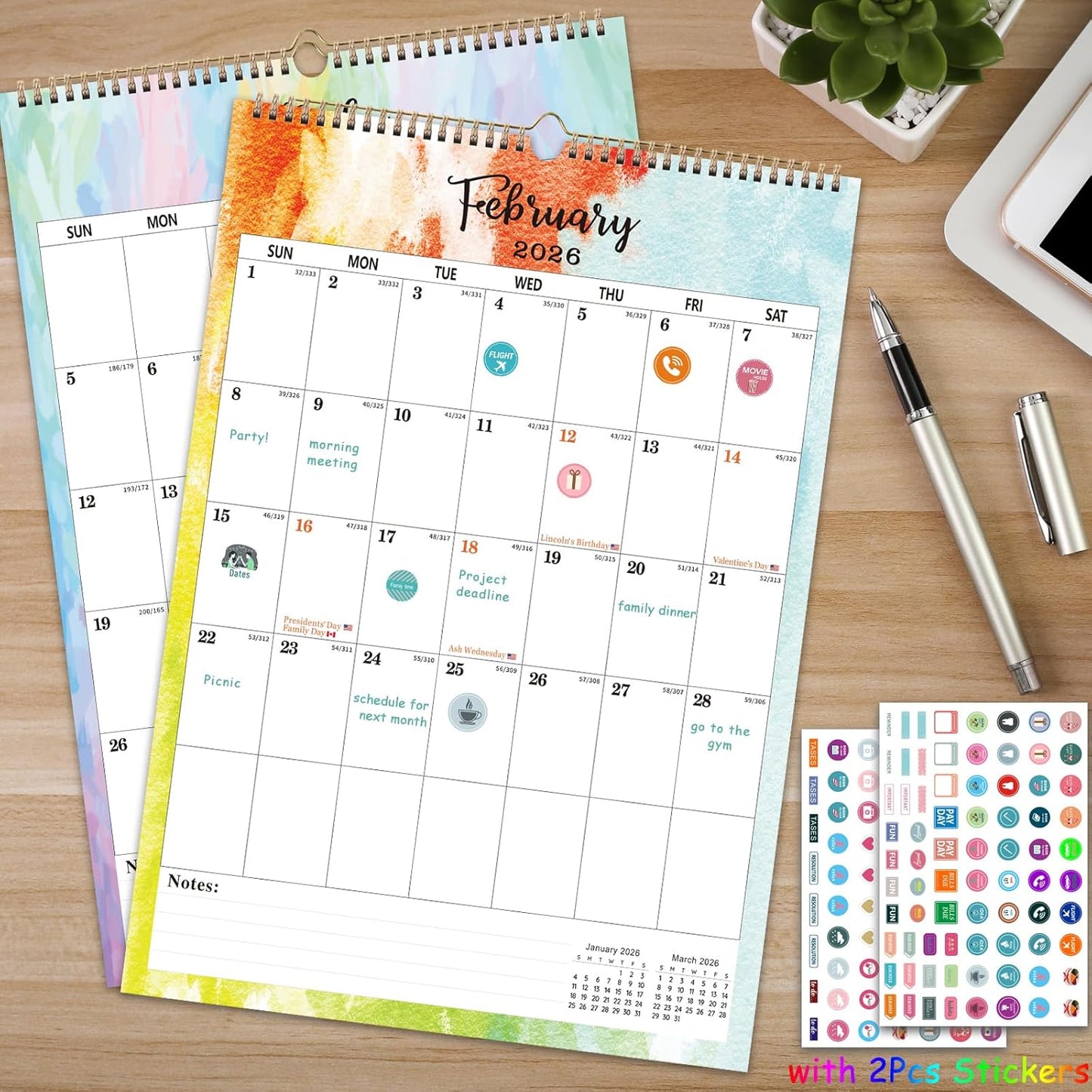 2026 Wall Calendar 12" x 17", Large Wall Calendar 2026-2027 – Jan. 2026 - Jun. 2027, 18 Monthly Hanging Large 2026-2027 Wall Calendars with Blocks, Holidays, To-do & Notes Great for Organizing