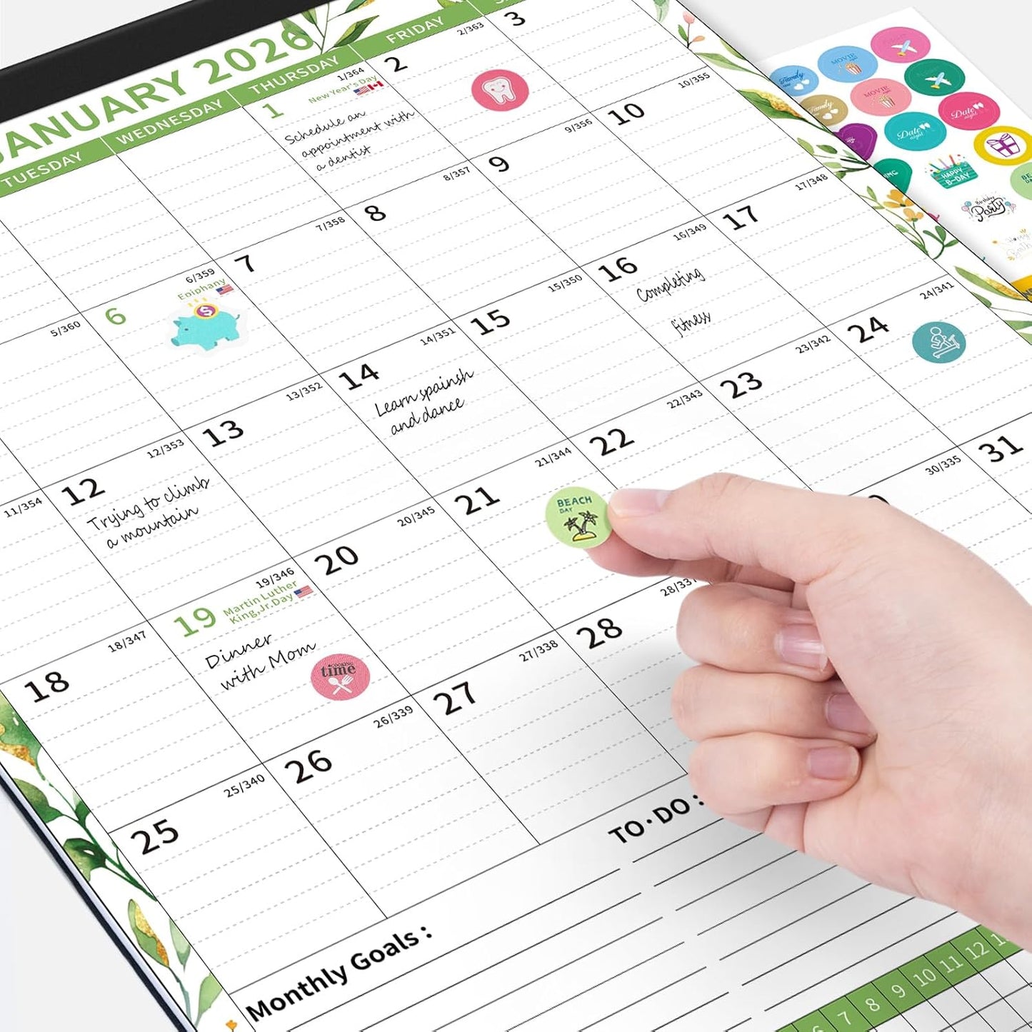 Ospelelf 2026 Wall Calendar 12'' x 17'', Magnetic Calendar for Refrigerator 2026-2027,18 Month Desk Calendar, Use Jan 2026 - June 2027, Green Plant