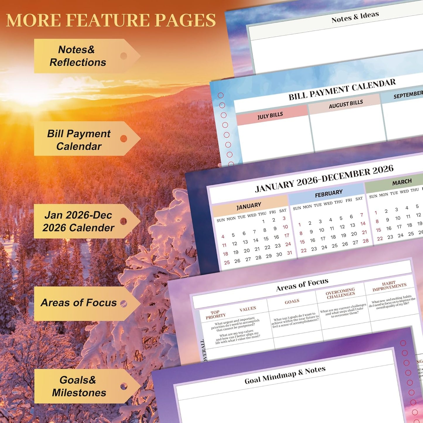 CAGIE 2026 planner Weekly and Monthly Jan 2026-Dec 2026 Hardcover Hourly Daily Planners for Women 26 Calendar Planner with Stickers Spiral Bound Yearly Agenda, 8.5 x 11