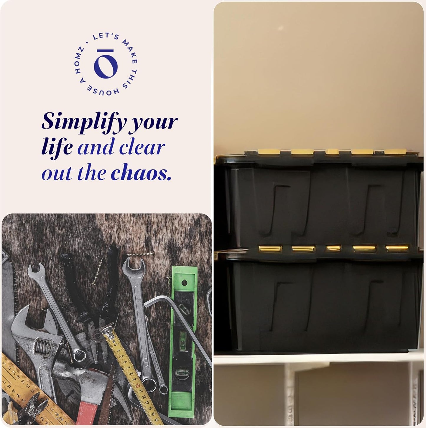 HOMZ 2-Pack Durabilt, Heavy Duty Plastic Storage Bins with Lids, 15 Gallon, Black/Yellow - Stackable Container Boxes for Home, Attic, and Garage Organization