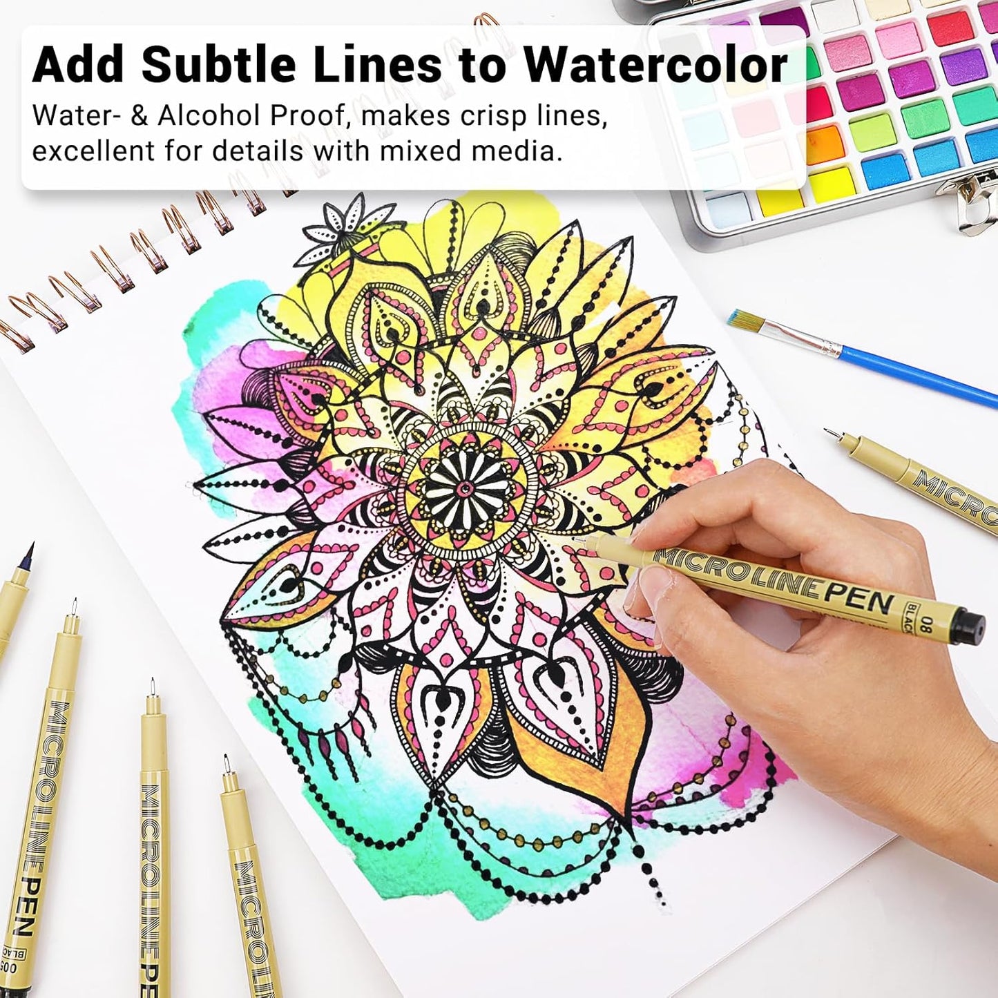 KERIFI Fineliner Ink Pens, Black Micro Fine Point Drawing Pens Waterproof Archival Ink Multiliner Pens for Artist Illustration, Sketching, Technical Drawing, Zentangle, Scrapbooking (6 Assorted Nib)