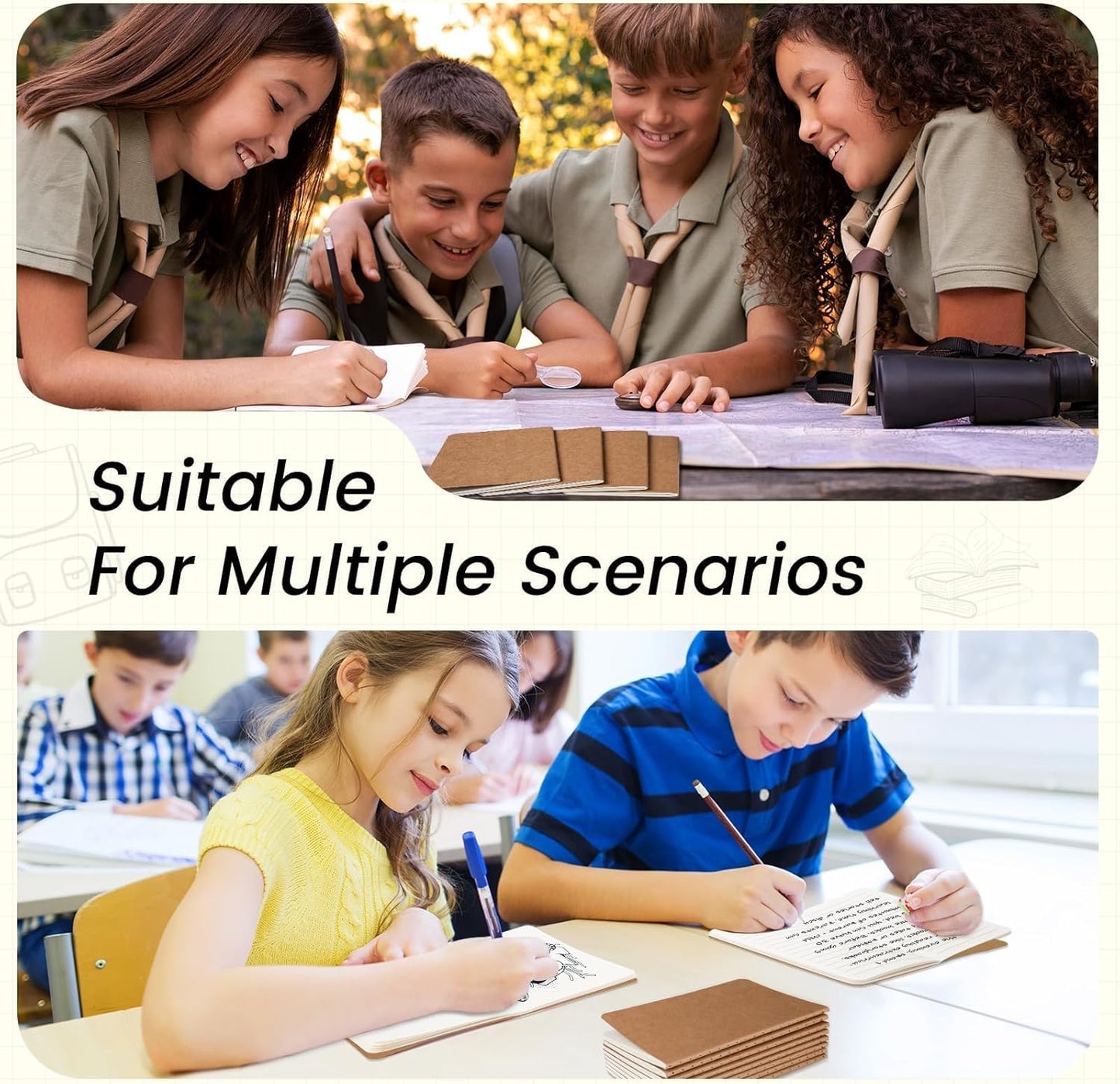 Oucaru 64PCS Mini Notebooks Bulk, 3.5" x 5.5", Brown, 60 Pages Blank Paper Small Pocket Notebook Set, Mini Journal Memo Notepads for Students, Traveler, School Office Supplies