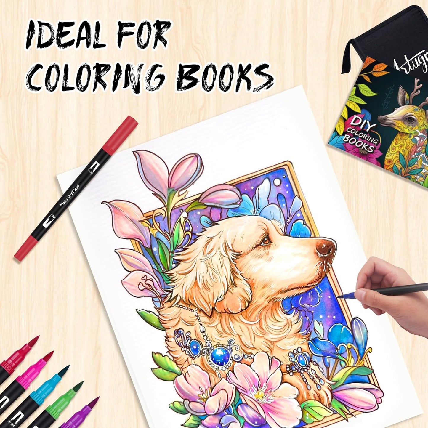 Dual Markers Brush Pens for Adult Coloring Books, 72 Colors Art Marker Set with Fine & Brush Tip Pen for Bullet Journaling, Coloring, Drawing, Hand Lettering, Calligraphy, Art Supplies