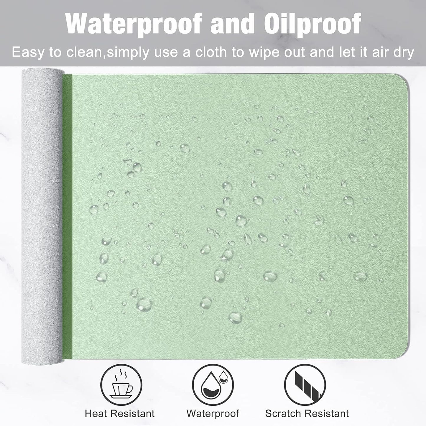 Hsurbtra Desk Pad, 35.5" x 17" PU Leather Desk Mat, XXL Extended Mouse Pad, Waterproof Desktop Blotter Protector, Non-Slip Ultra Thin Large Laptop Keyboard Writing Mat for Office Home, Lake Green