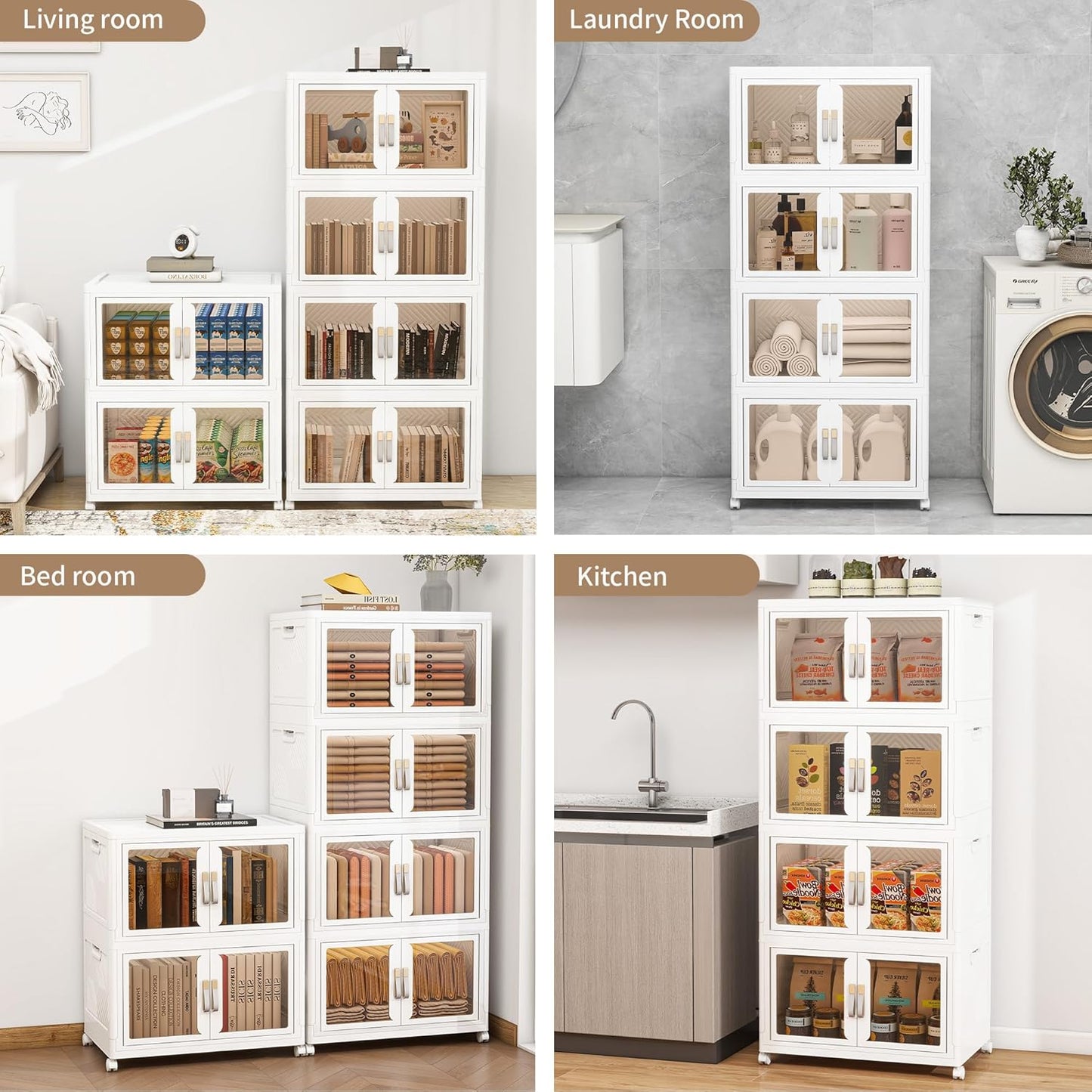 Large Stackable Storage Bins with 2 Lids, 660QT-110QT*6Tier Foldable Cabinet for Closet Organizers, Plastic Storage Containers Box with Wheels