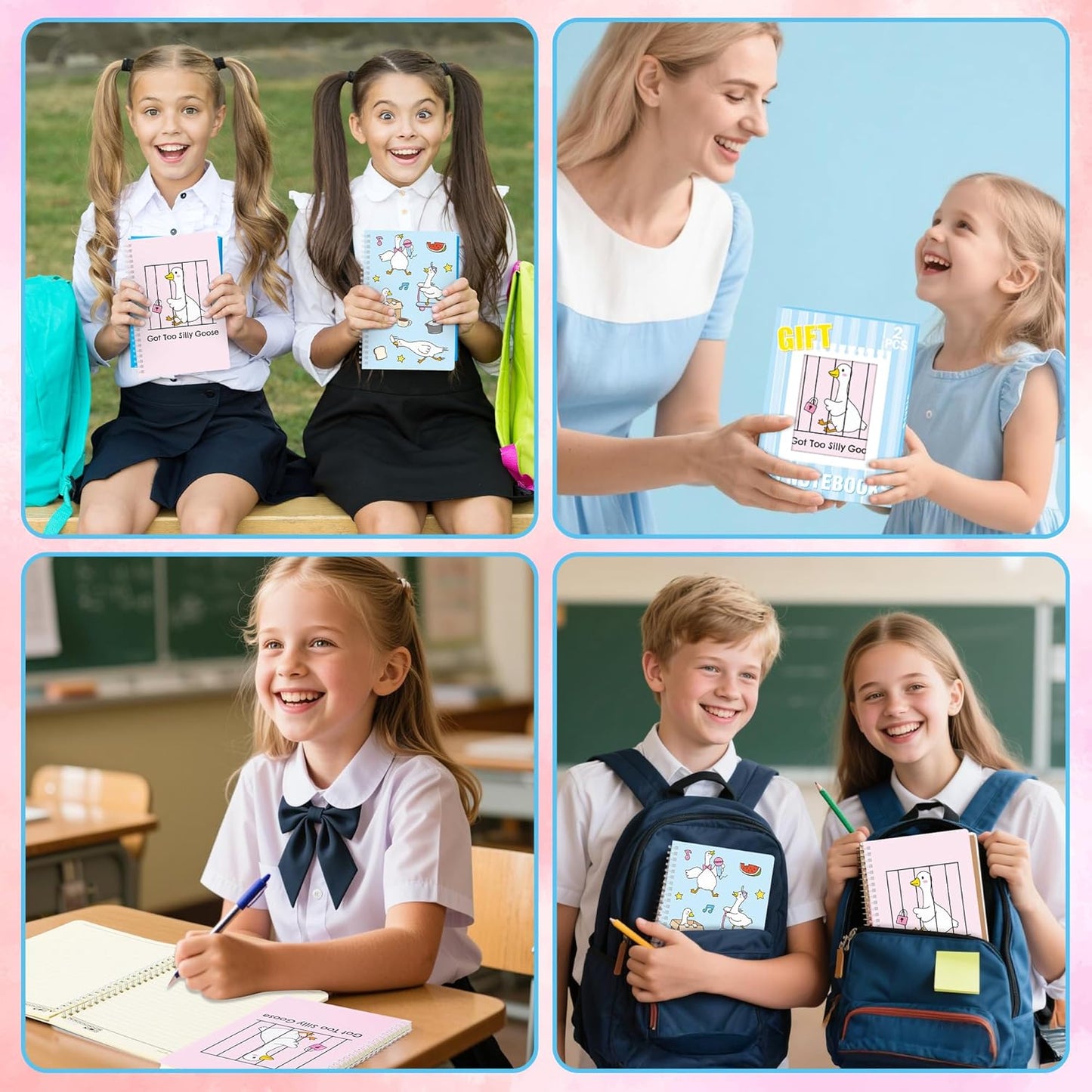 B1ykin A5 Spiral Notebooks, 2Pcs 50 Sheets 100 Pages Cute Wire Bound Travel Journal Spiral Notebook, Writing Notepads Memo Diary Notes Travel Journal Notebooks for School Students (Funny Goose)