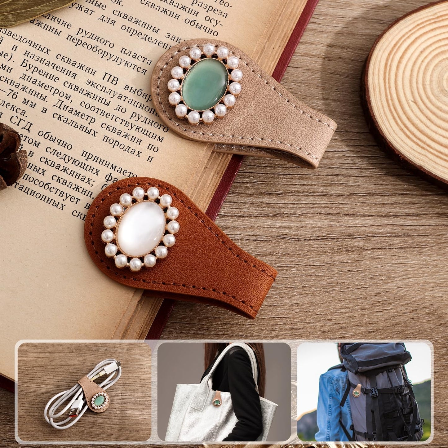 2PCS Vintage Magnetic Leather Bookmark, Leather Magnetic Bookmarks for Women, Magnetic PU Bookmarks Clip Book Accessories