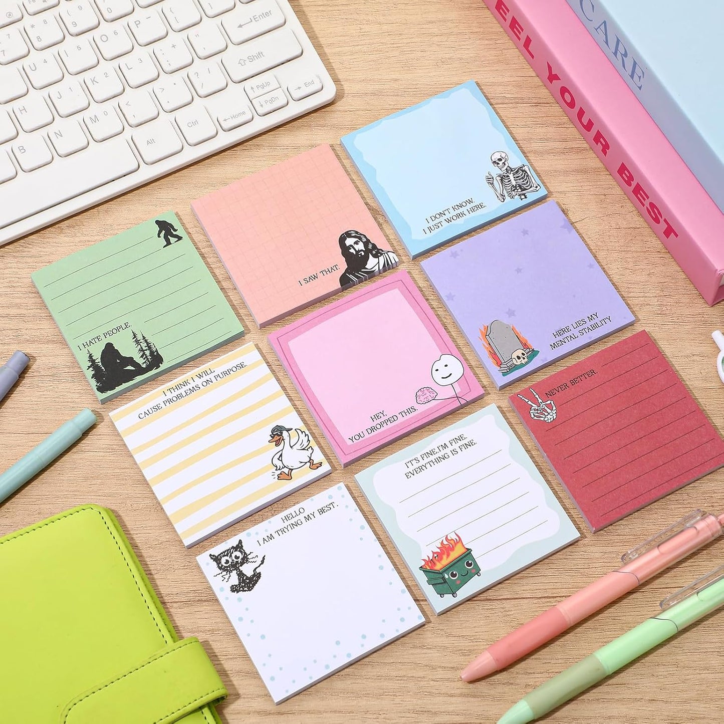 9 Pads Cute Sticky Notes Cartoon Self Stick Notepads 3x3 Inches Notes Adhesive Memo Pad Office Decor Gifts for Students School Teacher Office Meeting (Funny)