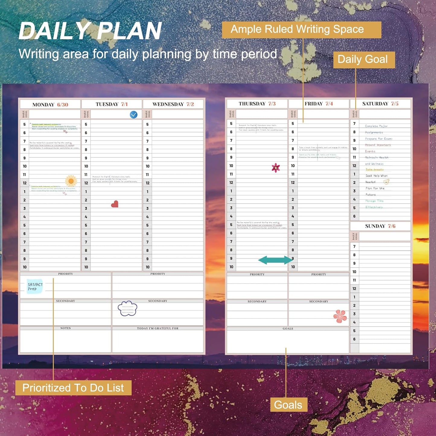 CAGIE Planner 2025-2026: 18 Months Jul 2025 - Dec 2026 Calendar Planners Weekly and Monthly 8.5" x 11" Large Spiral Planners for Women Hourly Daily Yearly Agenda with Tabs Stickers, Marble