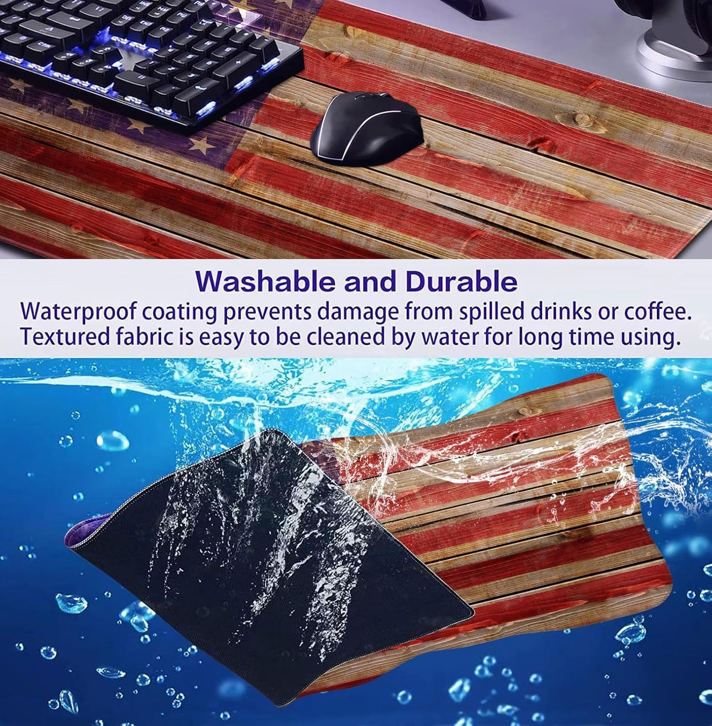 Tree Texture American Flag Computer Mouse Pad, Suitable for Home Office and Study Keyboard Mouse Pad 35.4 x 15.7 x 0.12 Inches