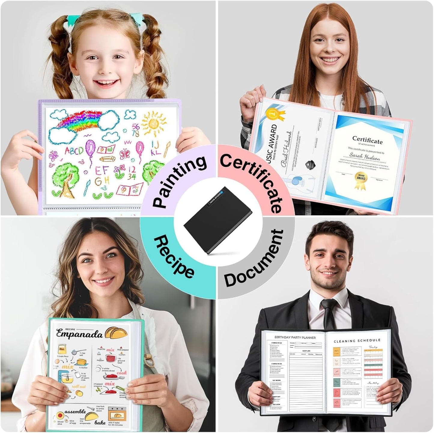 4 Pack Binder with Plastic Sleeves 18-Pocket, Displays 36 Pages, Sooez 8.5x11 Presentation Folders with Clear Sheet Protectors, Art Portfolio Binder for Certificate & Office Project Folder